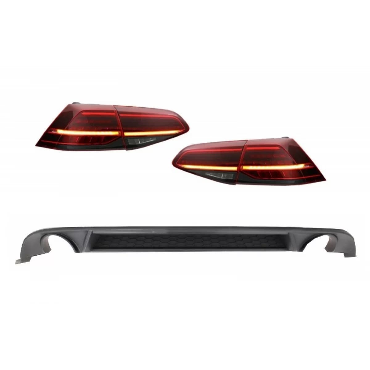 Rear Bumper Air Diffuser with LED Taillights Dynamic Sequential Turning Lights Dark Cherry Red suitable for VW Golf 7.5 VII (2017-Up) GTI Look