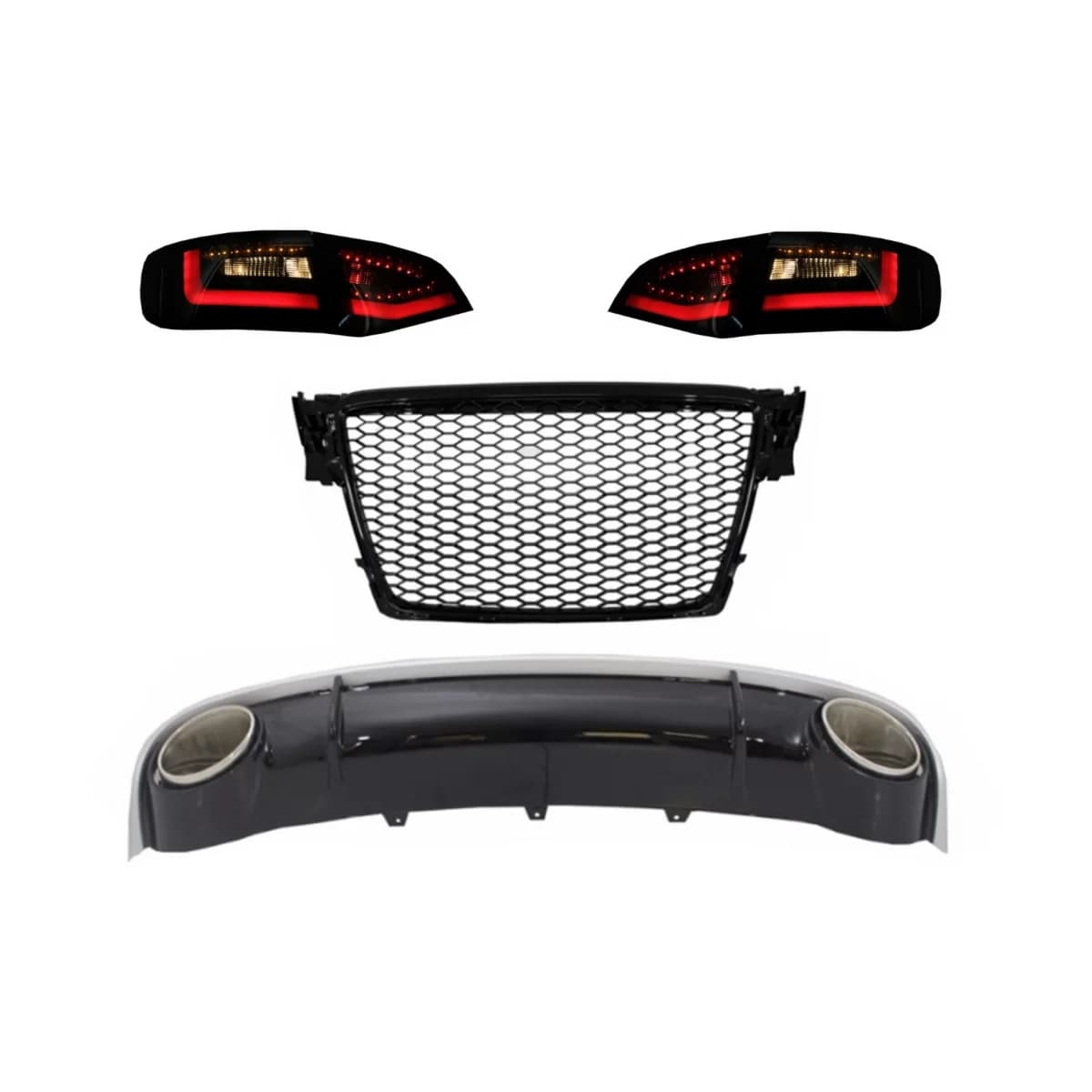 Rear Bumper Diffuser & Exhaust Tips with Central Grille and LED Taillights suitable for AUDI A4 B8 Avant Pre Facelift (2007-2011)