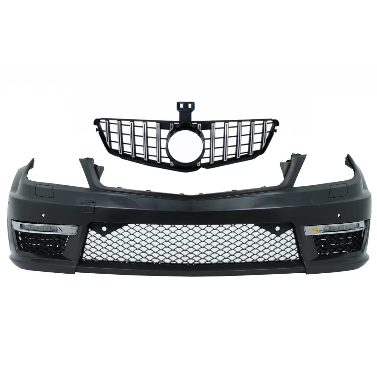 Front Bumper suitable for Mercedes C-Class W204 (2012-up) C63 Facelift Look with Front Grille GT-R Panamericana Chrom