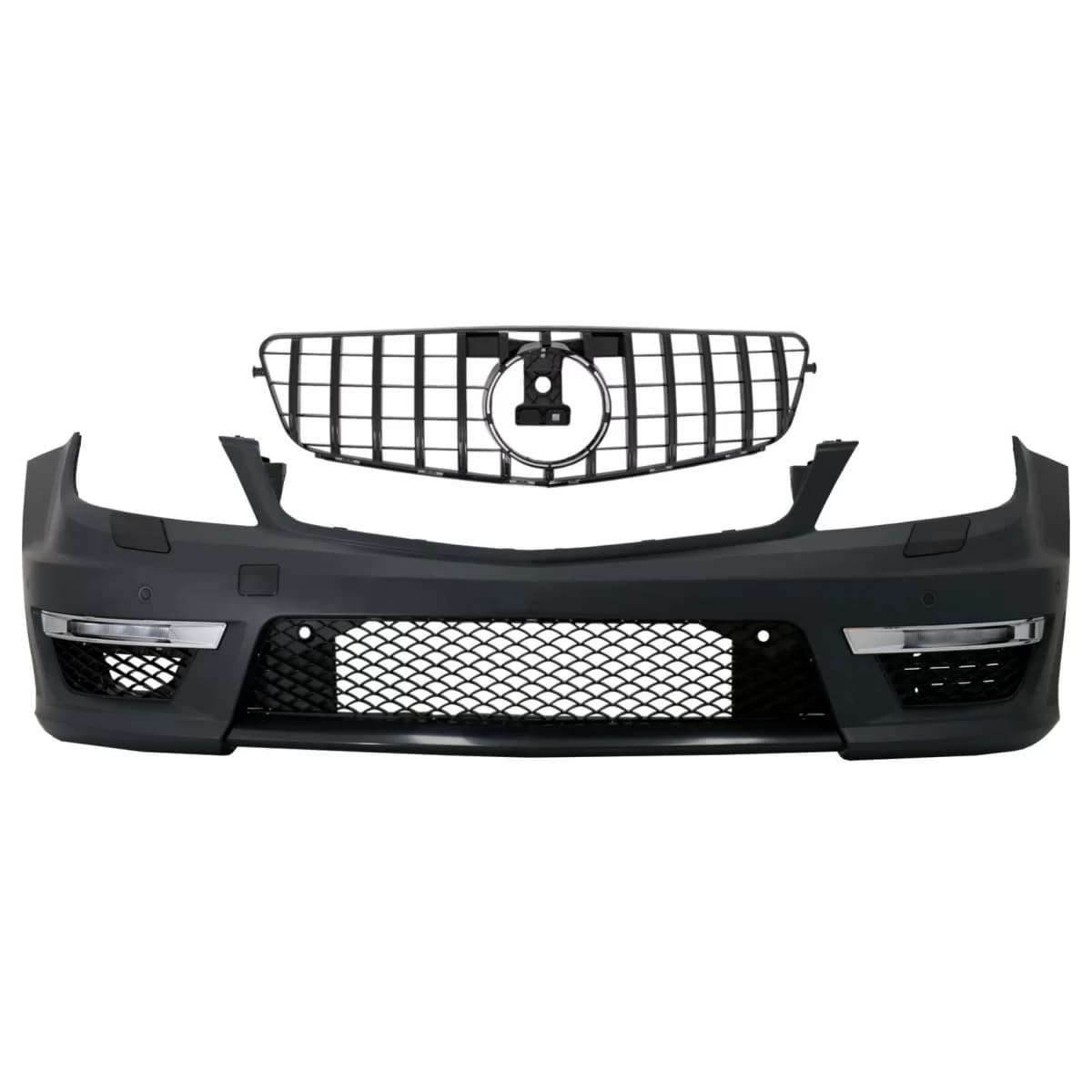 Front Bumper suitable for Mercedes C-Class W204 (2012-up) C63 Facelift Design with Central Front Grille GT-R Panamericana Black