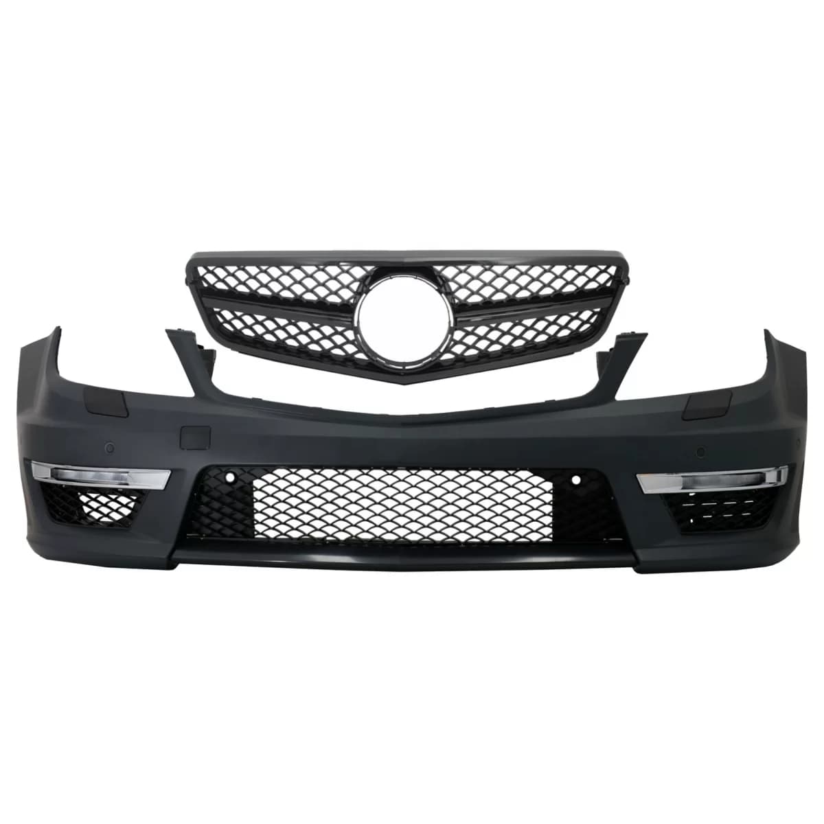 Front Bumper suitable for Mercedes C-Class W204 (2012-up) C63 Facelift Design with Single Frame Front Grille Sport Piano Black
