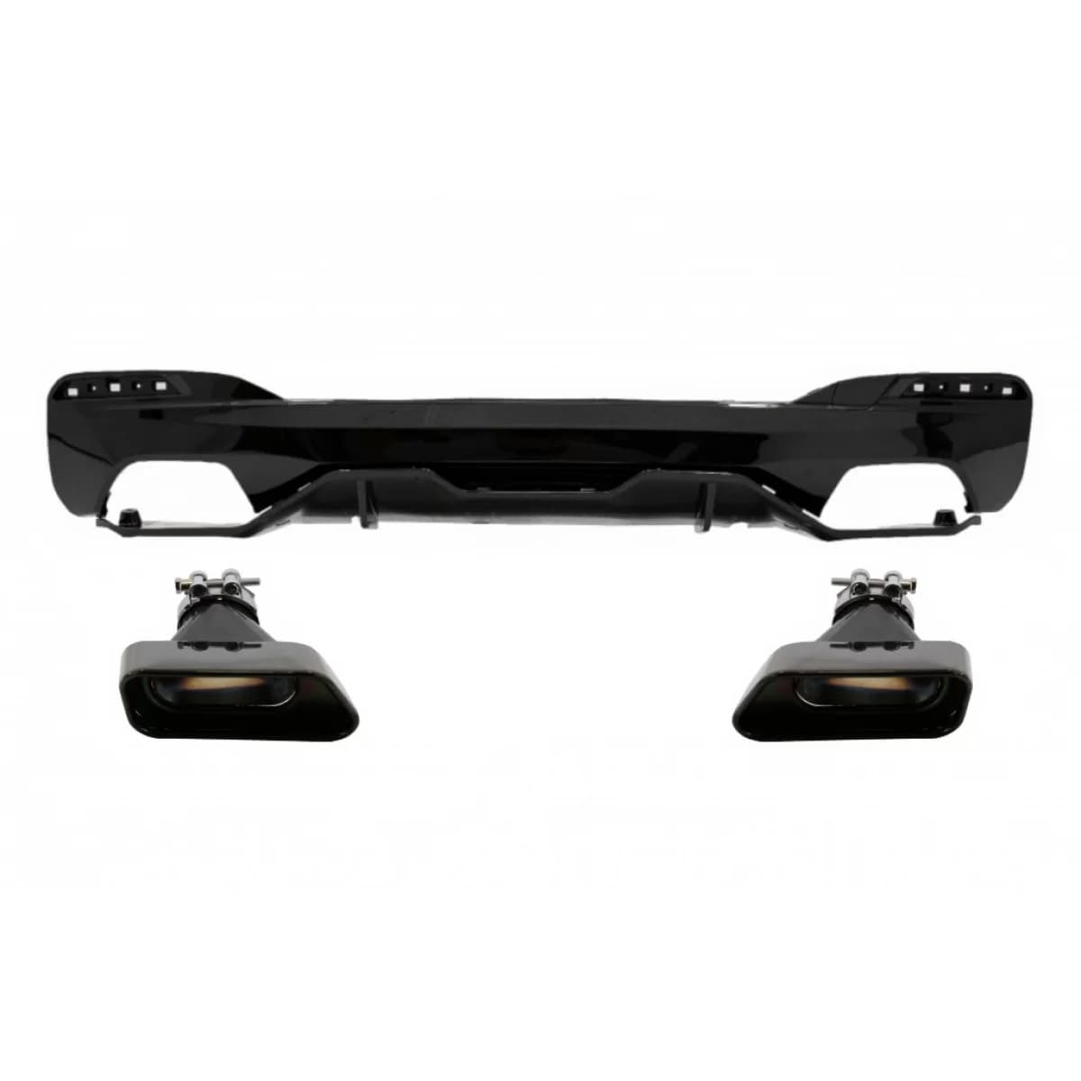 Rear Bumper Diffuser suitable for BMW 5 Series G30 G31 Limousine Touring (2017-up) with Exhaust Muffler Tips M Performance Design Black