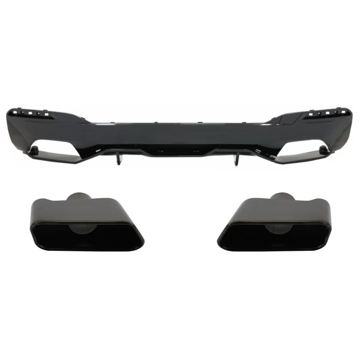 Rear Bumper Diffuser suitable for BMW 5 Series G30 G31 Limousine Touring (2017-up) with Exhaust Muffler Tips M Performance Design Black Edition