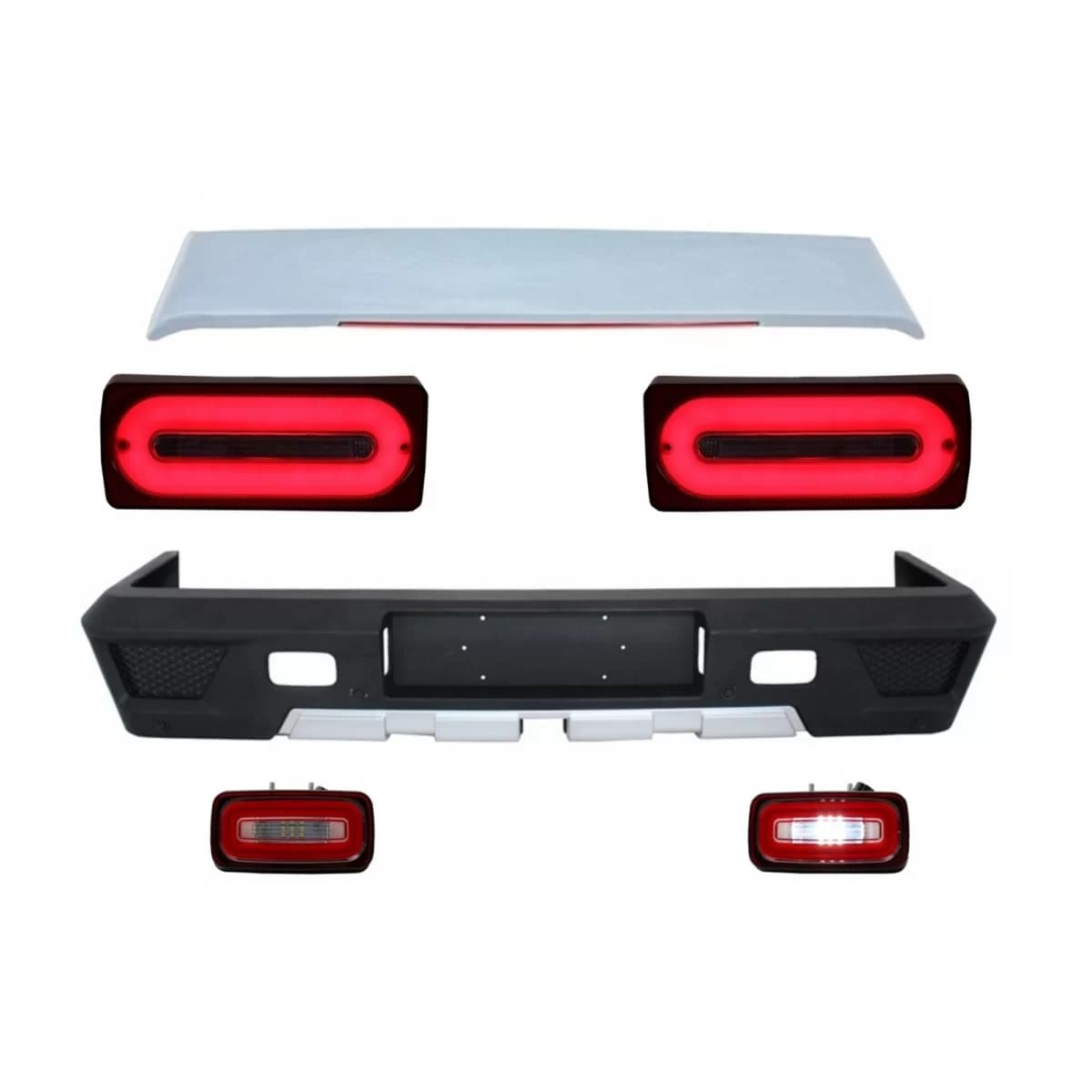 Rear Bumper Roof Spoiler suitable for Mercedes G-class W463 (1989-2015) with Full LED Taillights Light Bar Dynamic Sequential Turning Lights and Fog Lamp