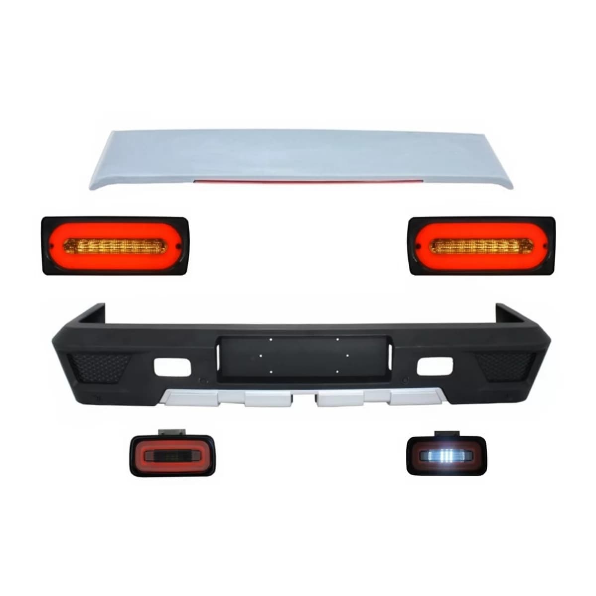 Rear Bumper Roof Spoiler suitable for Mercedes G-class W463 (1989-2015) LED Taillights Light Bar and Fog Lamp Smoke