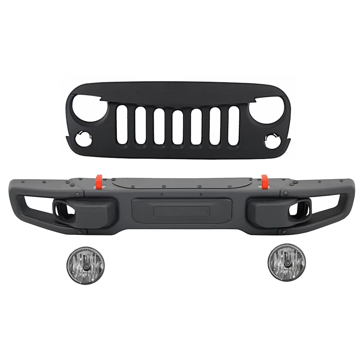 Metal Front Bumper with Central Front Grille suitable for Jeep Wrangler Rubicon JK (2007-2017) 10th Anniversary Hard Rock Style