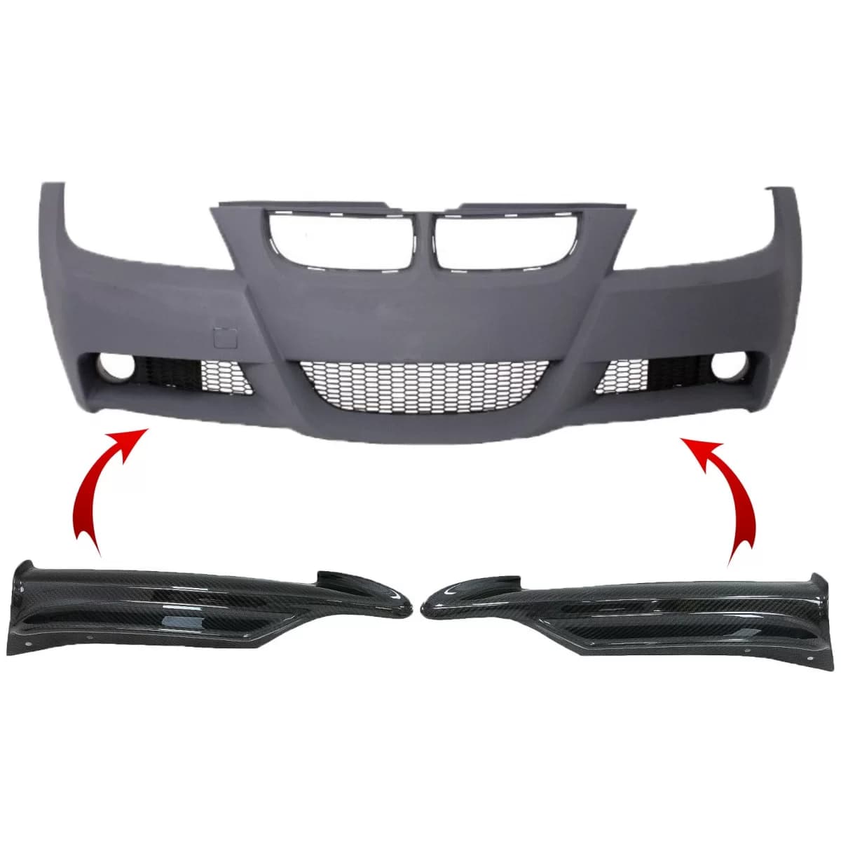 Carbon Front Splitters Spoiler suitable for BMW 3 Series E90 E91 Sedan Touring (2005-2008) only M-tech Bumper