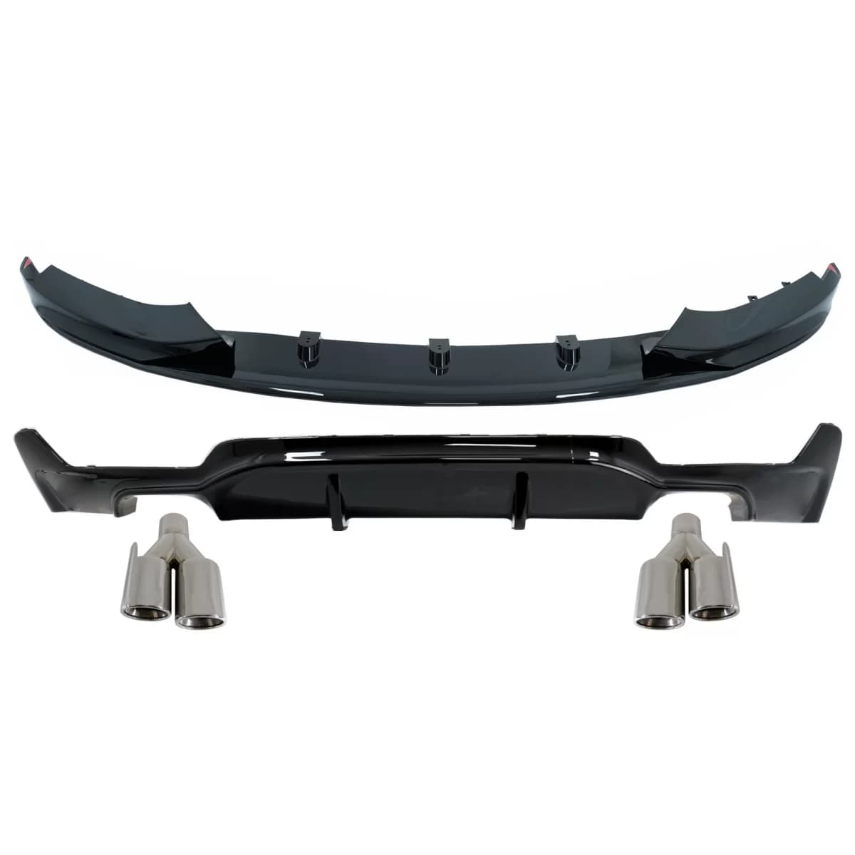 Front Bumper Spoiler Lip with Rear Bumper Diffuser Twin Double Outlet and Exhaust Muffler Tips suitable for BMW 4 Series F32 F33 F36 Coupe Cabrio Grand Coupe (2013-03.2019) M-Performance Design