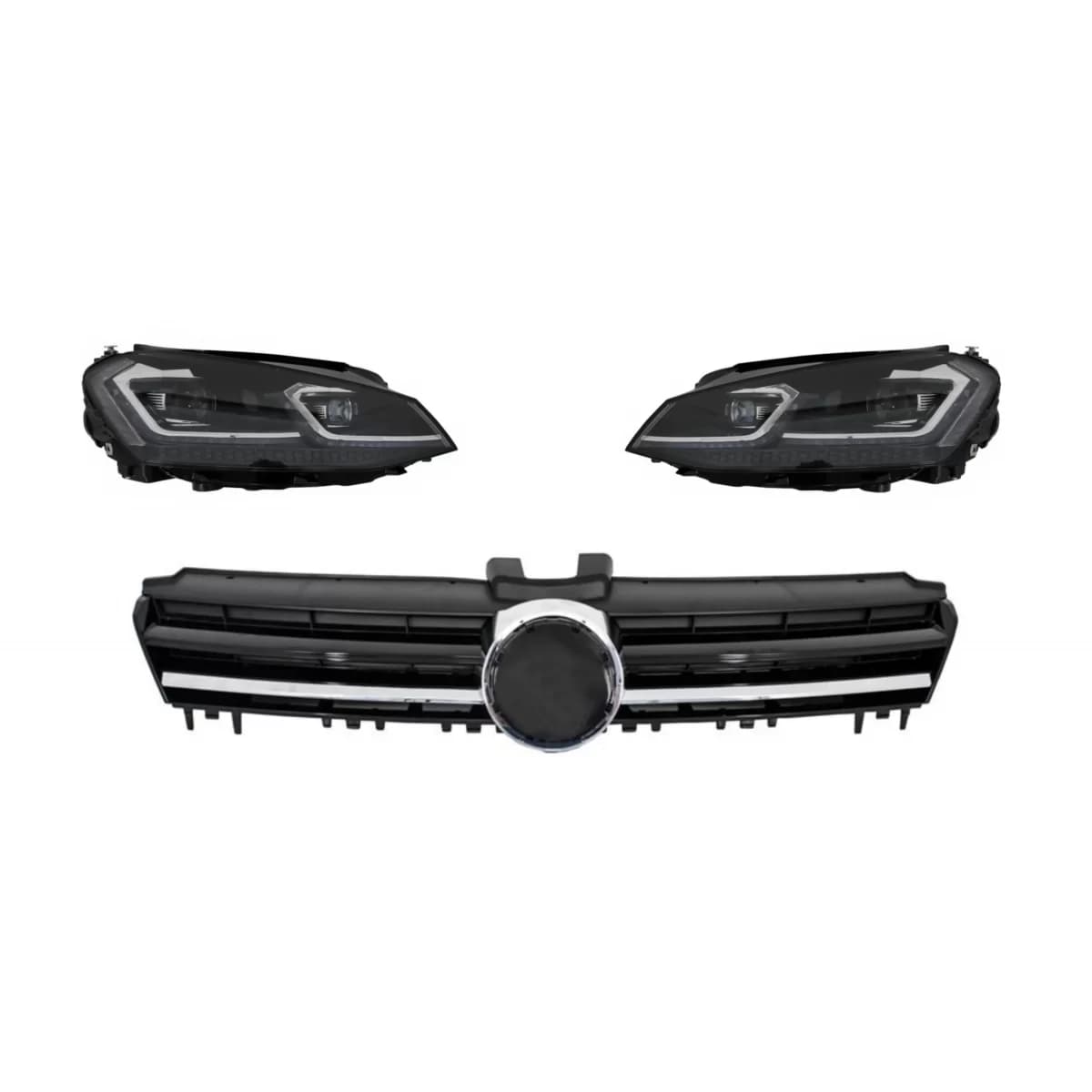 Headlights LED Dynamic Turning Lights G7.5 Look with Central Grille suitable for VW Golf 7 VII (2012-2017) R-Line Design Chrome