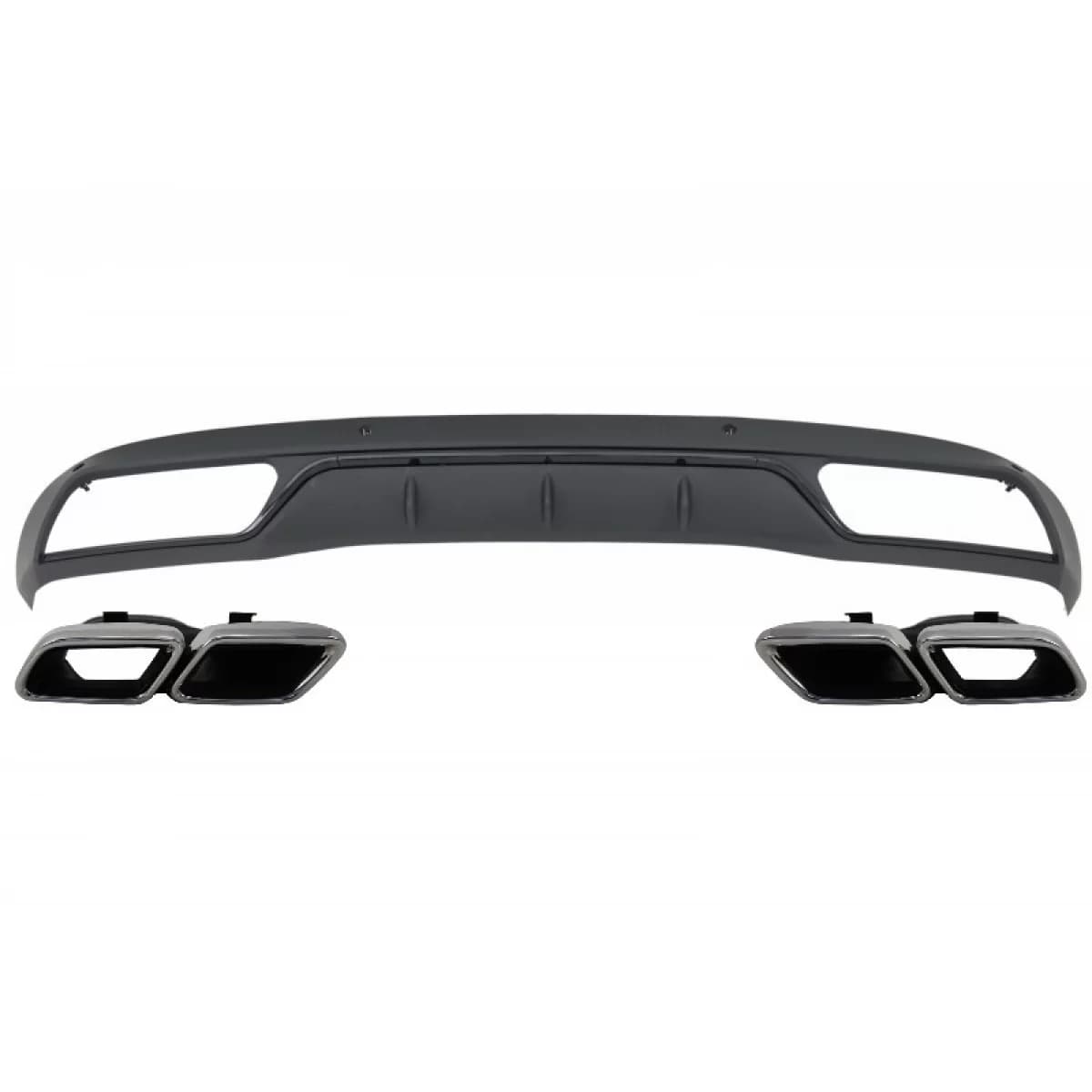 Rear Bumper Diffuser with Muffler Tips suitable for Mercedes C-Class W205 S205 (2014-2018) C63 Look Shadow Black and Chrome for Standard Bumper