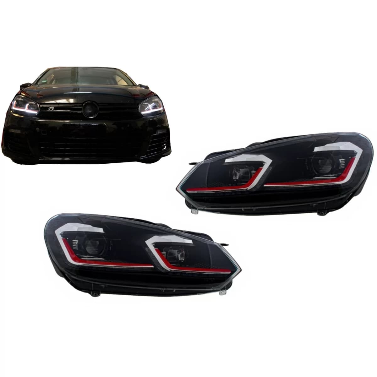 LED Headlights suitable for VW Golf 6 VI (2008-2013) With Facelift G7.5 GTI Look Red Flowing Dynamic Sequential Turning Lights LHD