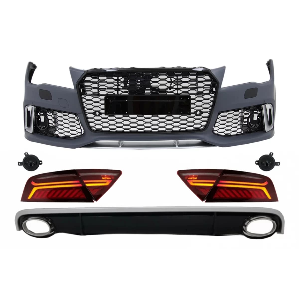 Front Bumper & Rear Diffuser with Exhaust Tips and LED Taillights suitable for Audi A7 4G Pre-Facelift (2010-2014) RS7 Design