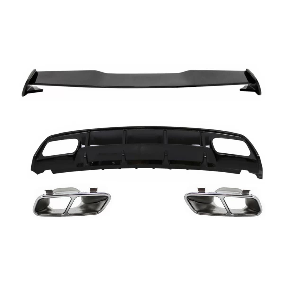 Valance Rear Diffuser Suitable for MERCEDES W176 A-Class (2012-2018) with Exhaust Muffler Tips and Roof Boot Lid Spoiler A45 Design Facelift