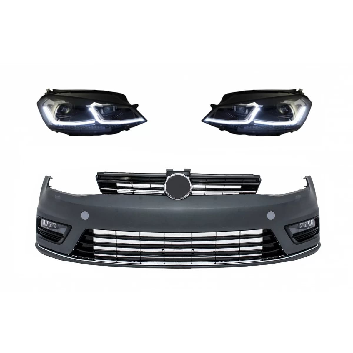 Front Bumper and LED Headlights with Sequential Dynamic Turning Lights suitable for VW Golf VII 7 (2013-2017) R-Line Look
