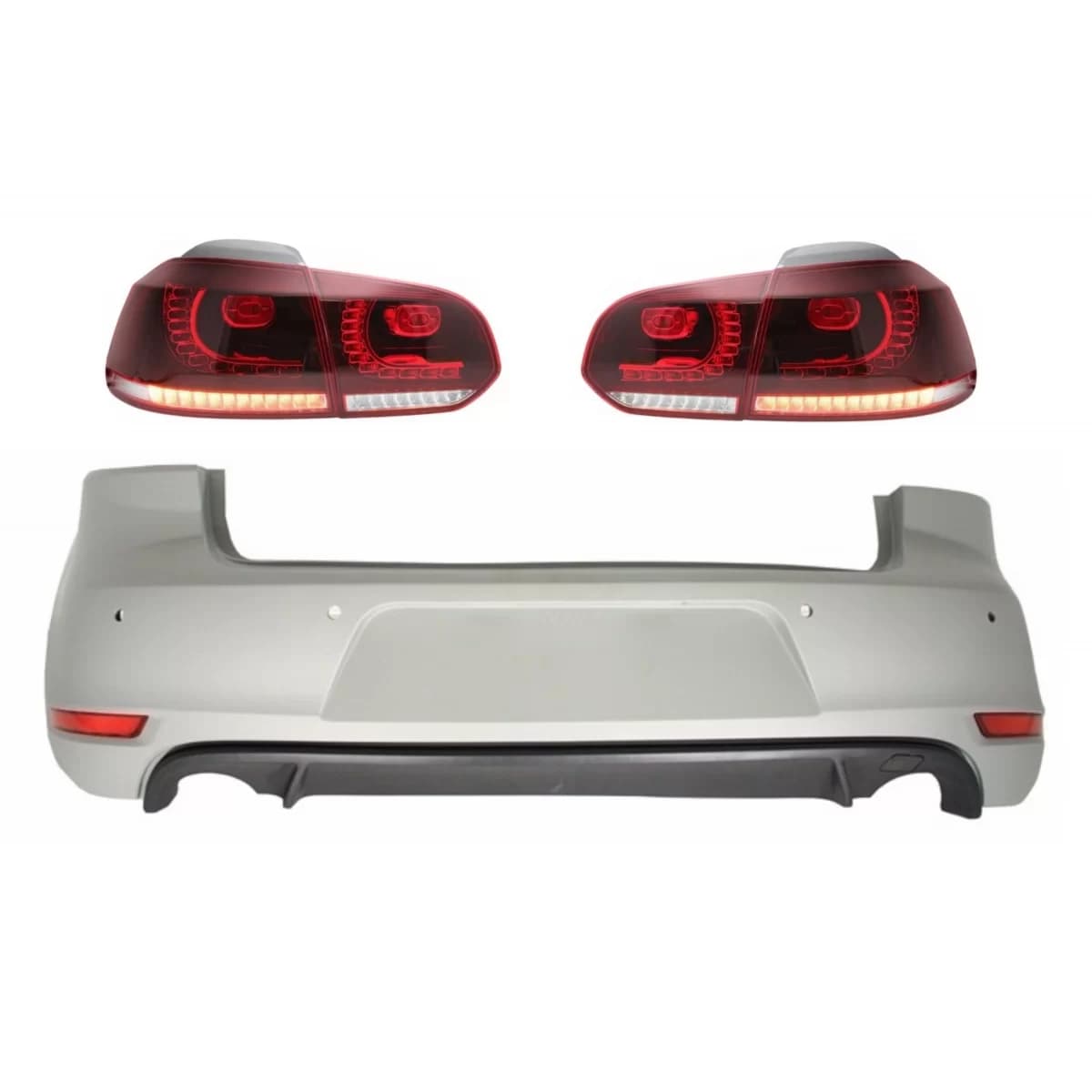 Rear Bumper suitable for VW Golf 6 VI (2008-2012) with Taillights FULL LED Cherry Red GTI Design