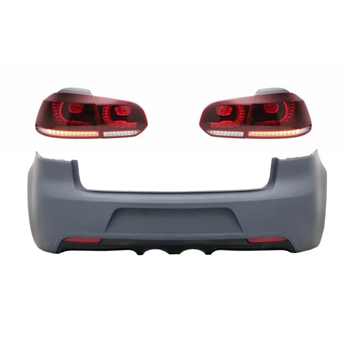 Rear Bumper with Taillights Full LED suitable for VW Golf VI (2008-2013) R20 Design Cherry Red (LHD and RHD)