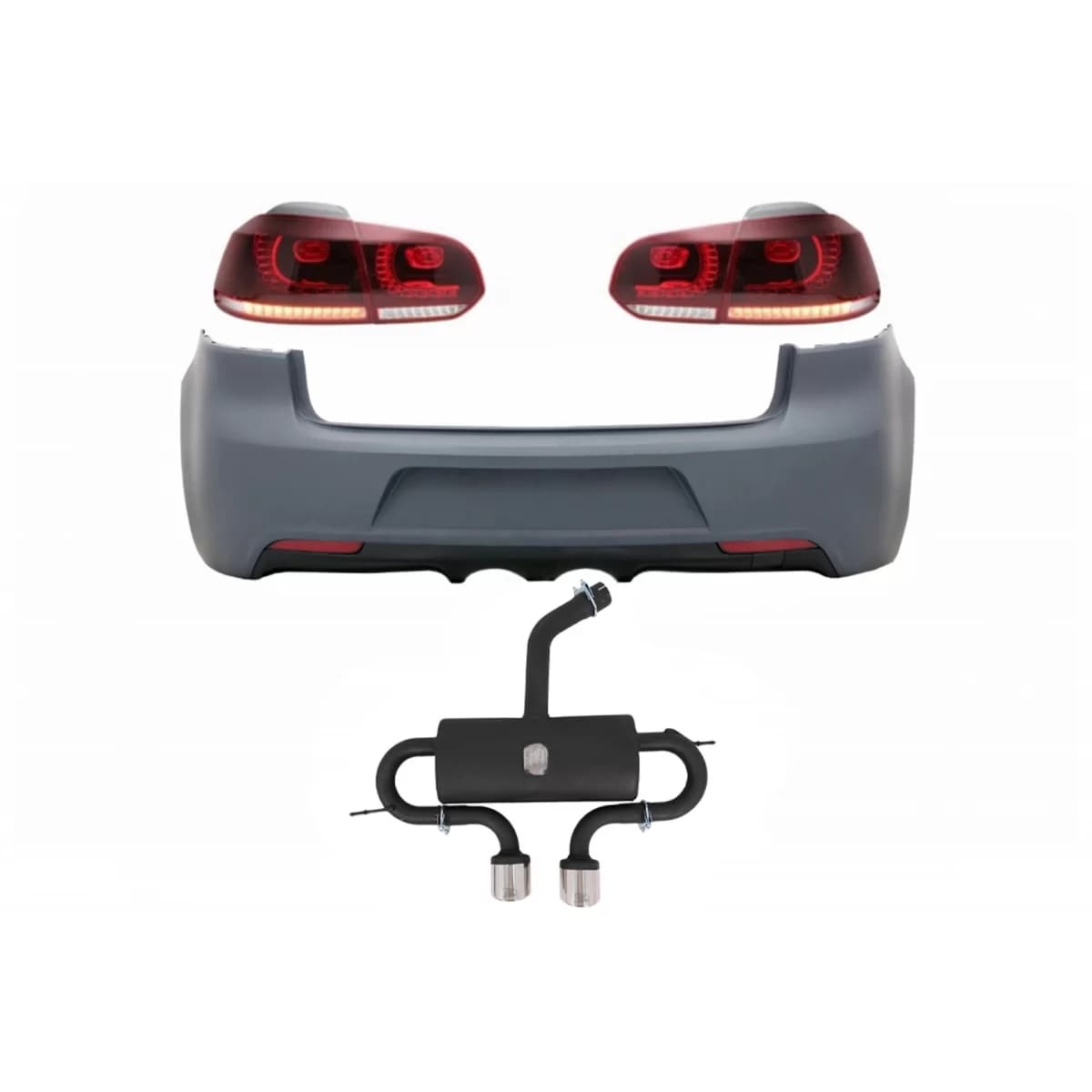 Rear Bumper with Exhaust System and Taillights Full LED suitable for VW Golf VI (2008-2013) R20 Design Cherry Red (LHD and RHD)