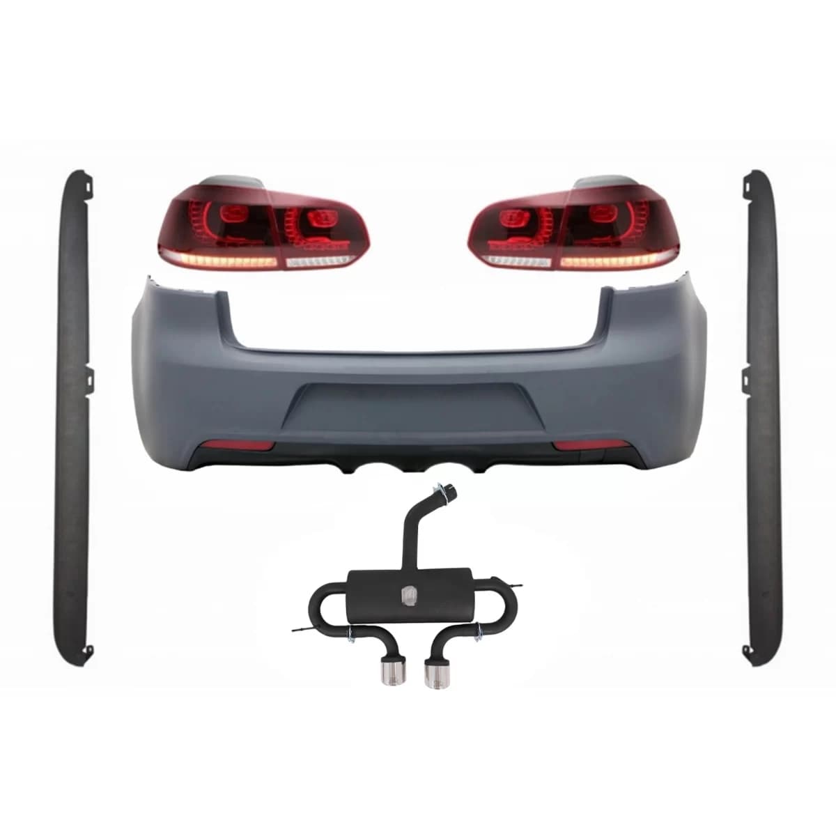 Rear Bumper with Exhaust System suitable for VW Golf VI (2008-2013) R20 Design Taillights Full LED Cherry Red (LHD and RHD) and Side Skirts
