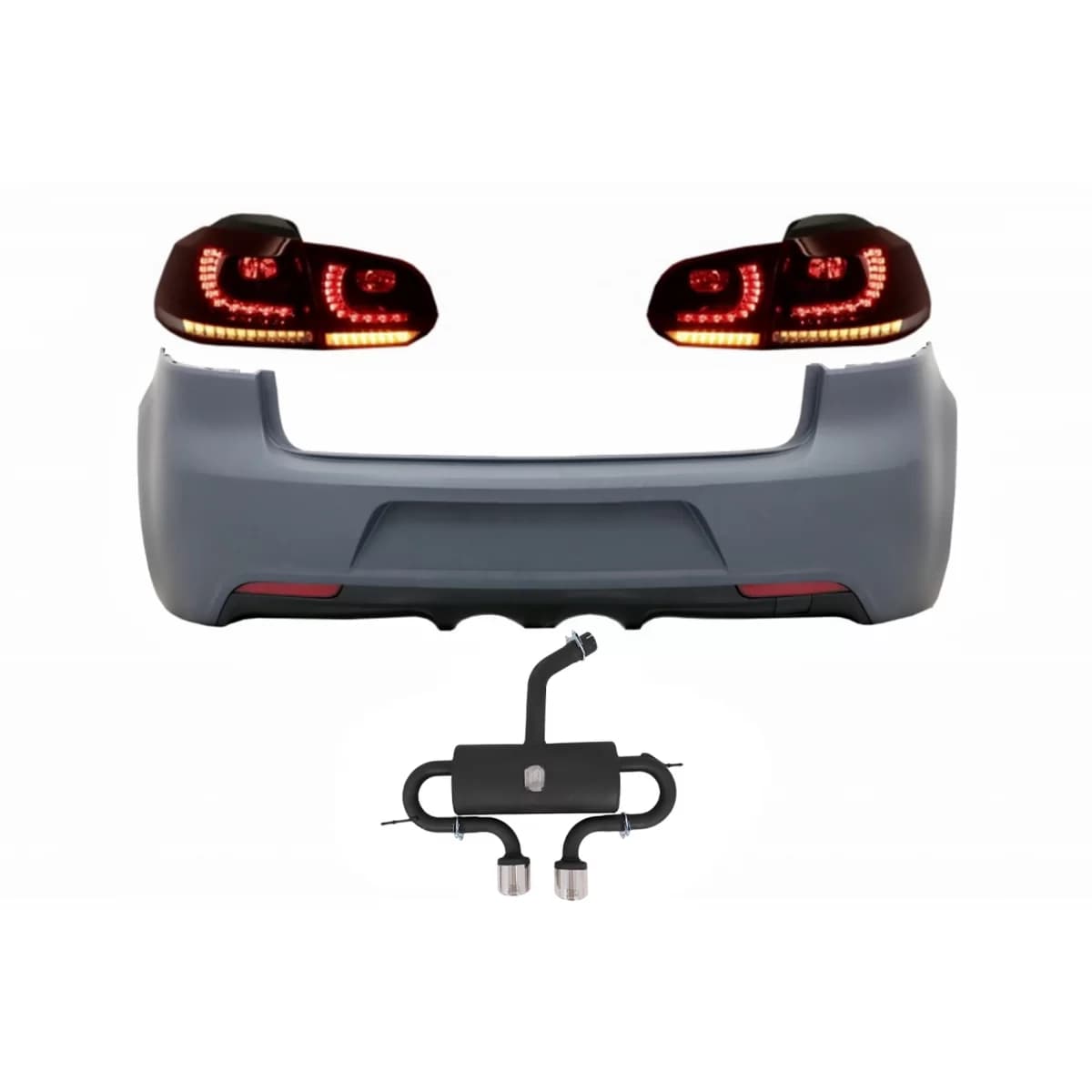 Rear Bumper with Exhaust System and Taillights Full LED suitable for VW Golf VI (2008-2013) R20 Design Dynamic Sequential Turning Light (LHD and RHD)
