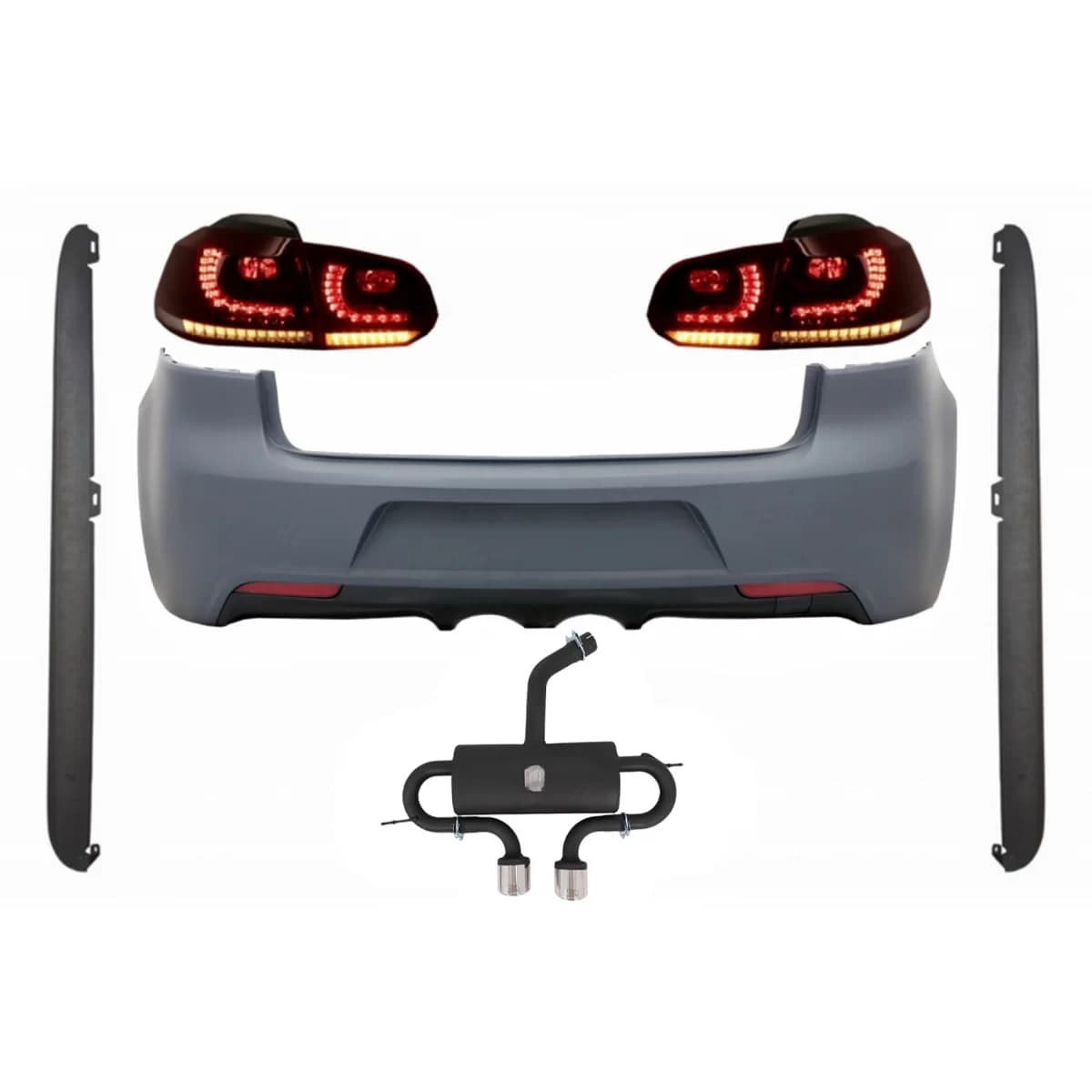 Rear Bumper with Exhaust System suitable for VW Golf VI (2008-2013) R20 Design Side Skirts and Taillights Full LED Dynamic Sequential Turning Light (LHD and RHD)