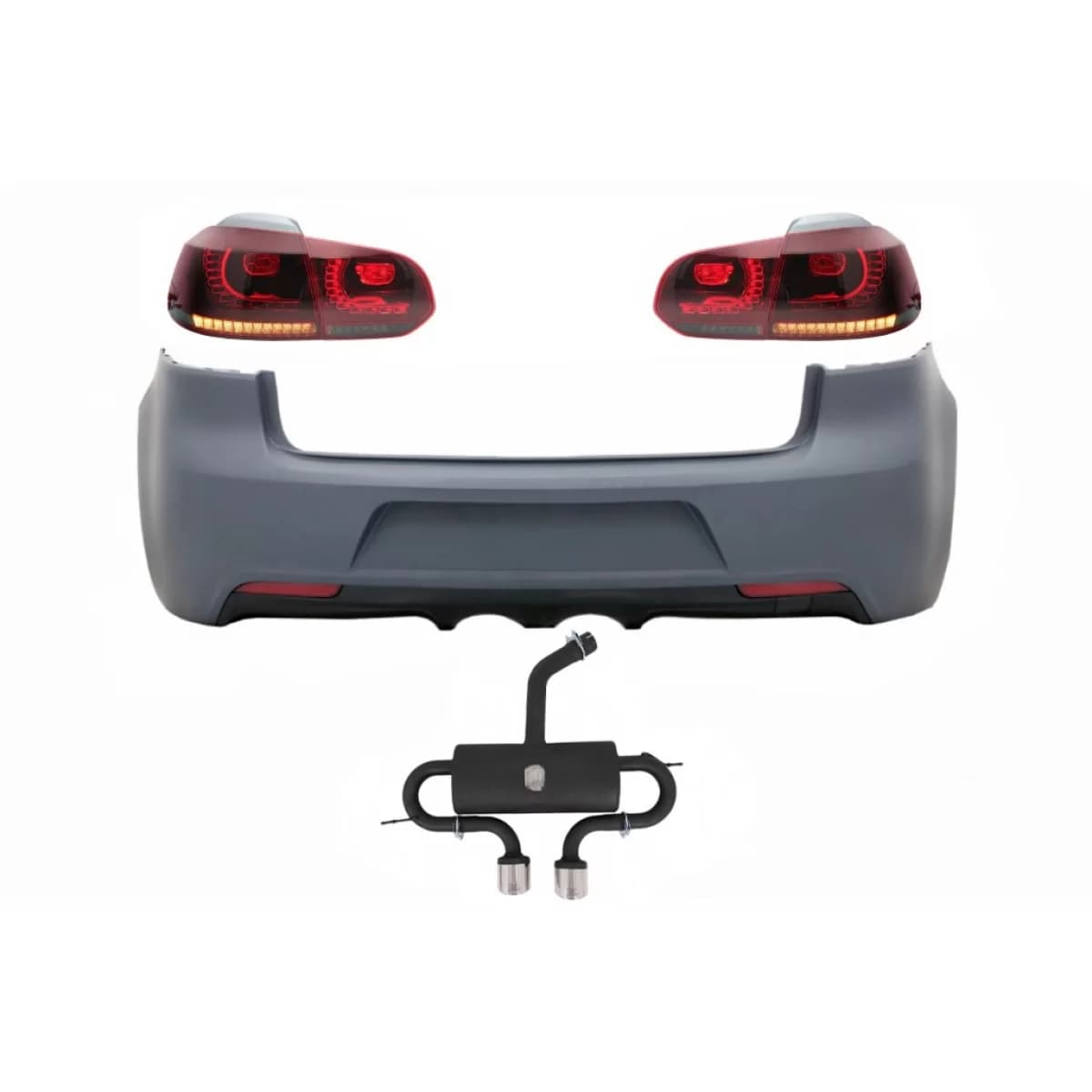 Rear Bumper with Exhaust System and Taillights Full LED Turning Light Static Red Smoke suitable for VW Golf VI (2008-2013) R20 Design