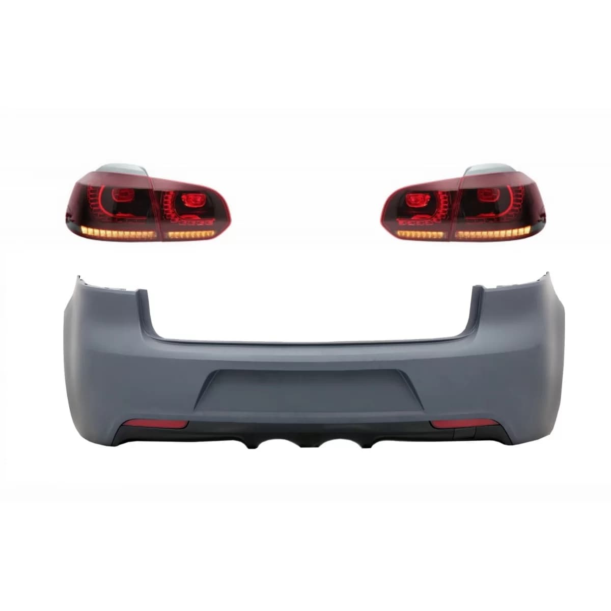 Rear Bumper with Taillights Full LED suitable for VW Golf 6 VI (2008-2013) R20 Design Red Cherry with Sequential Dynamic Turning Lights (LHD and RHD)