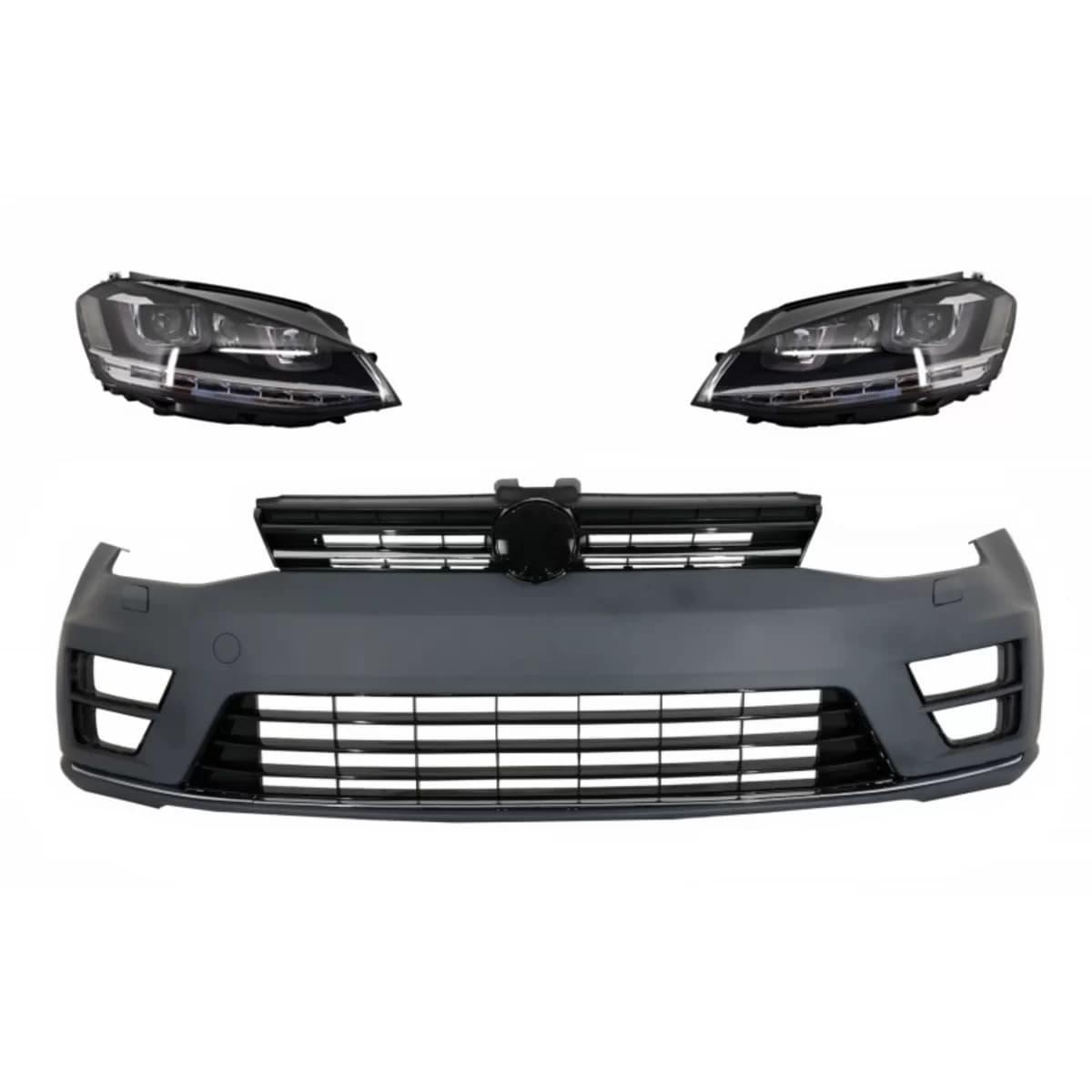 Front Bumper with Headlights 3D DRL Silver LED FLOWING Dynamic Sequential Turning Lights suitable for VW Golf VII 7 (2013-2017) R-Line Look