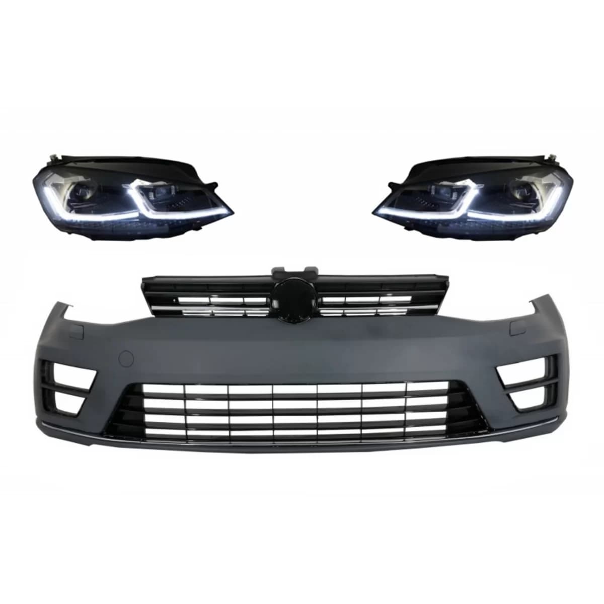 Front Bumper with LED Headlights Sequential Dynamic Turning Lights suitable for VW Golf VII 7 (2013-2017) R-Line Look