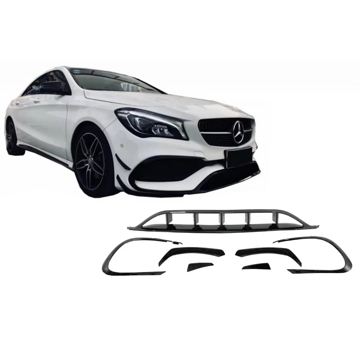 Front Bumper Splitters Fins Aero Conversion Kit suitable for Mercedes CLA W117 Facelift (2016-2018) CLA45 Design Canards Piano Black