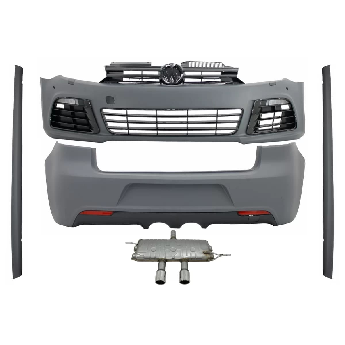 Body Kit suitable for VW Golf VI 6 MK6 (2008-2013) R20 Design with Side Skirts and Complet Exhaust System Catback Muffler