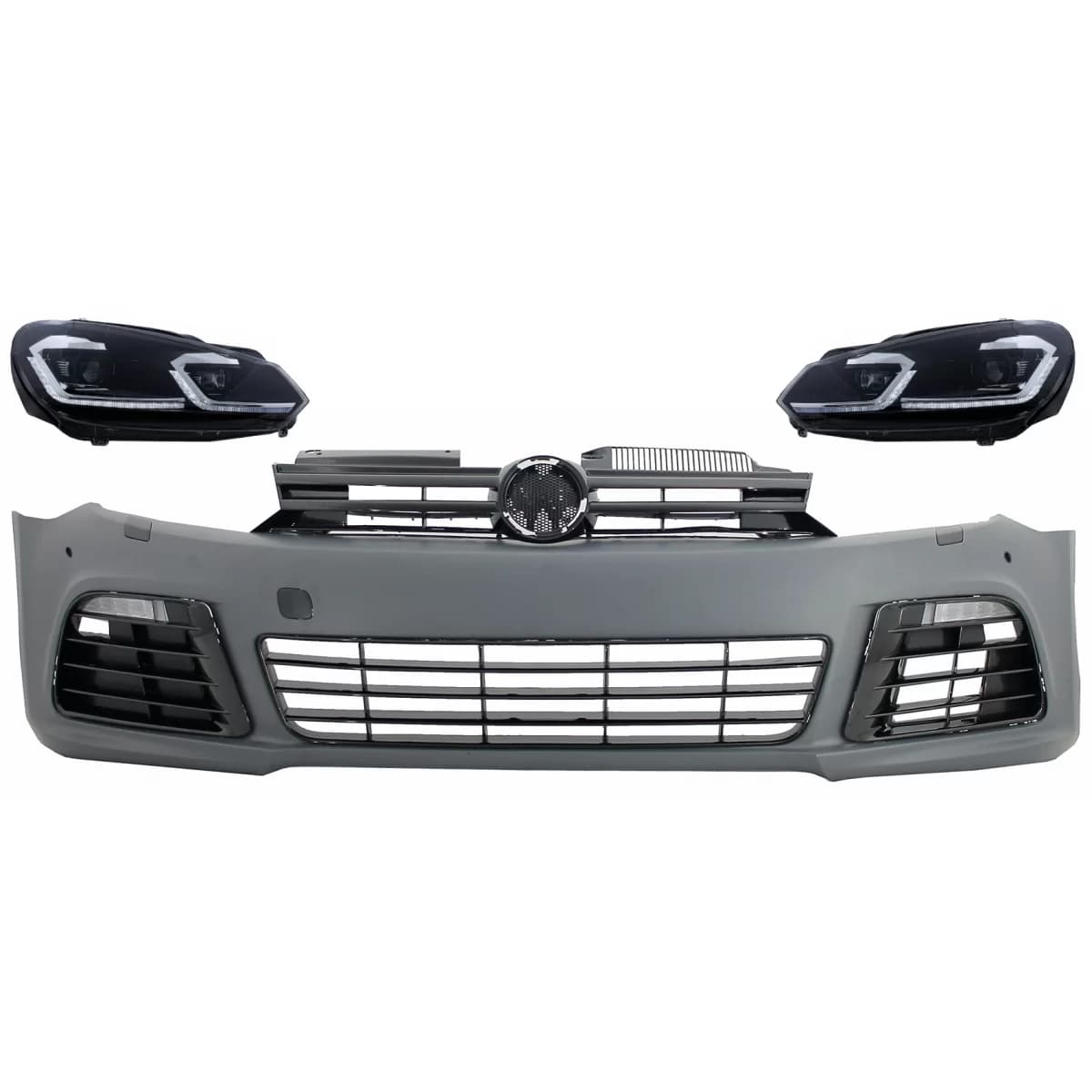 Front Bumper with LED Headlights Flowing Dynamic Sequential Turning Lights suitable for VW Golf VI 6 MK6 (2008-2013) R20 Design With PDC