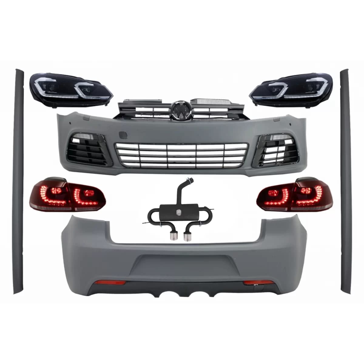 Body Kit suitable for VW Golf VI 6 MK6 (2008-2013) R20 Design with Exhaust System Catback