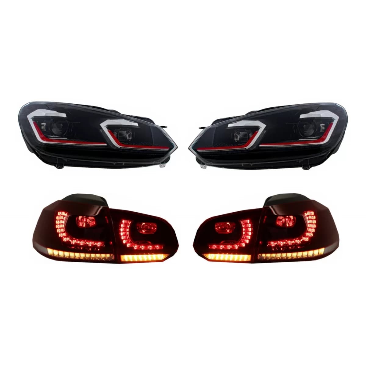 LED Headlights and Taillights suitable for VW Golf 6 VI (2008-2013) With Facelift G7.5 GTI Look Red Flowing Dynamic Sequential Turning Lights LHD