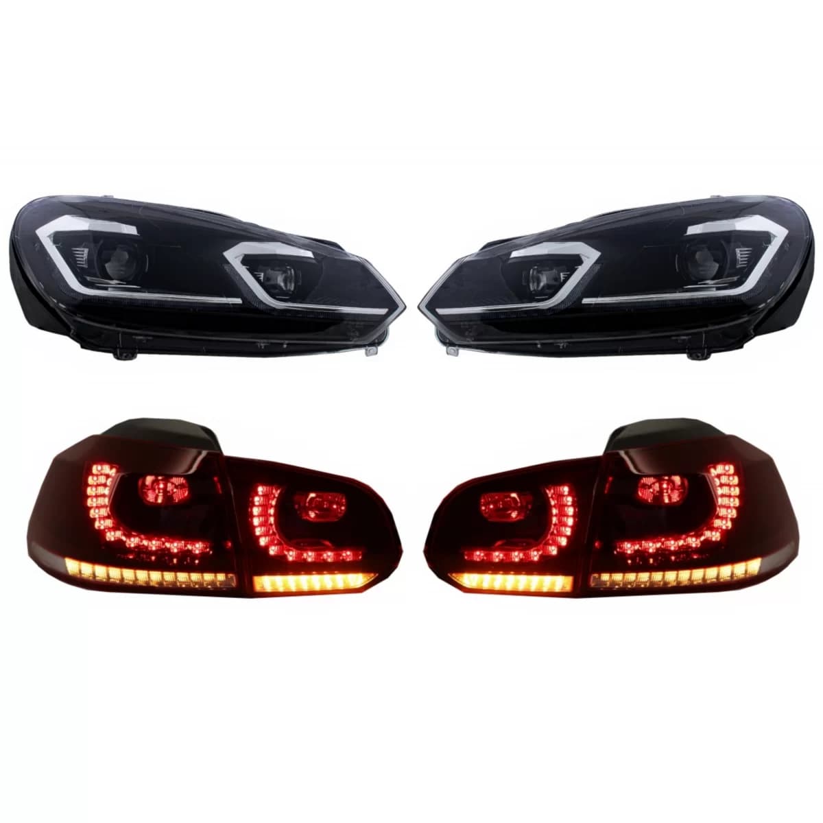 LED Headlights and Taillights suitable for VW Golf 6 VI (2008-2013) With Facelift G7.5 Look Silver Flowing Dynamic Sequential Turning Lights LHD