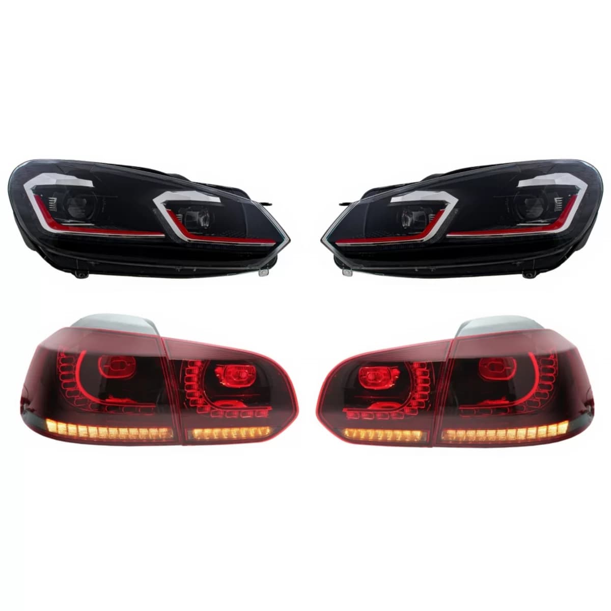 LED Headlights and Taillights suitable for VW Golf 6 VI (2008-2013) With Facelift G7.5 GTI Look Red Flowing Dynamic Sequential Turning Lights LHD