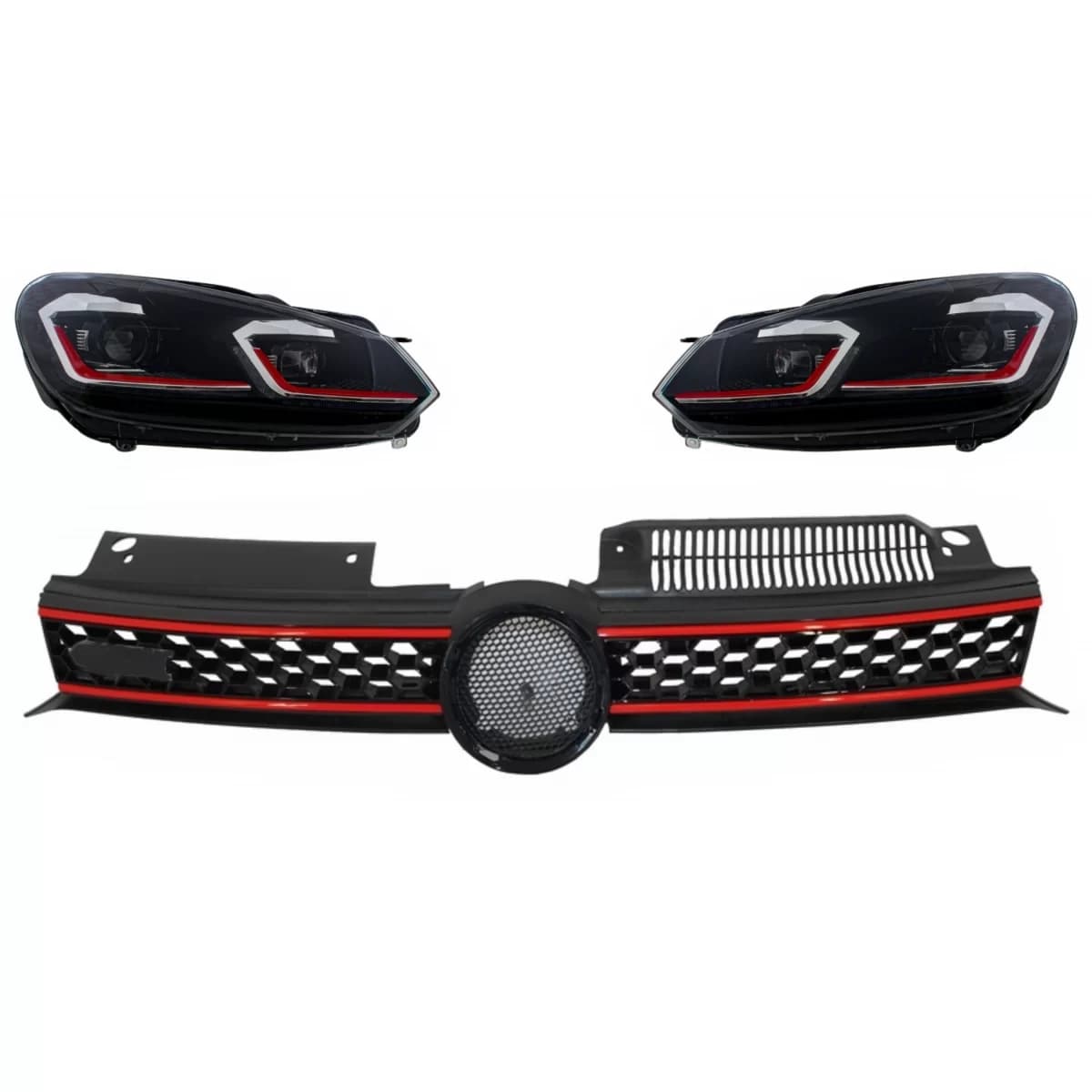 Central Grille Front Grille suitable for VW Golf 6 VI (2008-2012) with LED Headlights Flowing Dynamic Sequential Turning Lights GTI Design