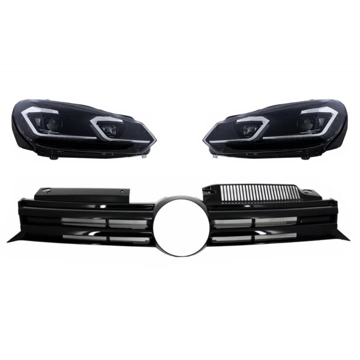 Front Grille Cerntral Grille suitable for VW Golf VI (2008-2013) with LED Headlights Flowing Dynamic Sequential Turning Lights R20 Design