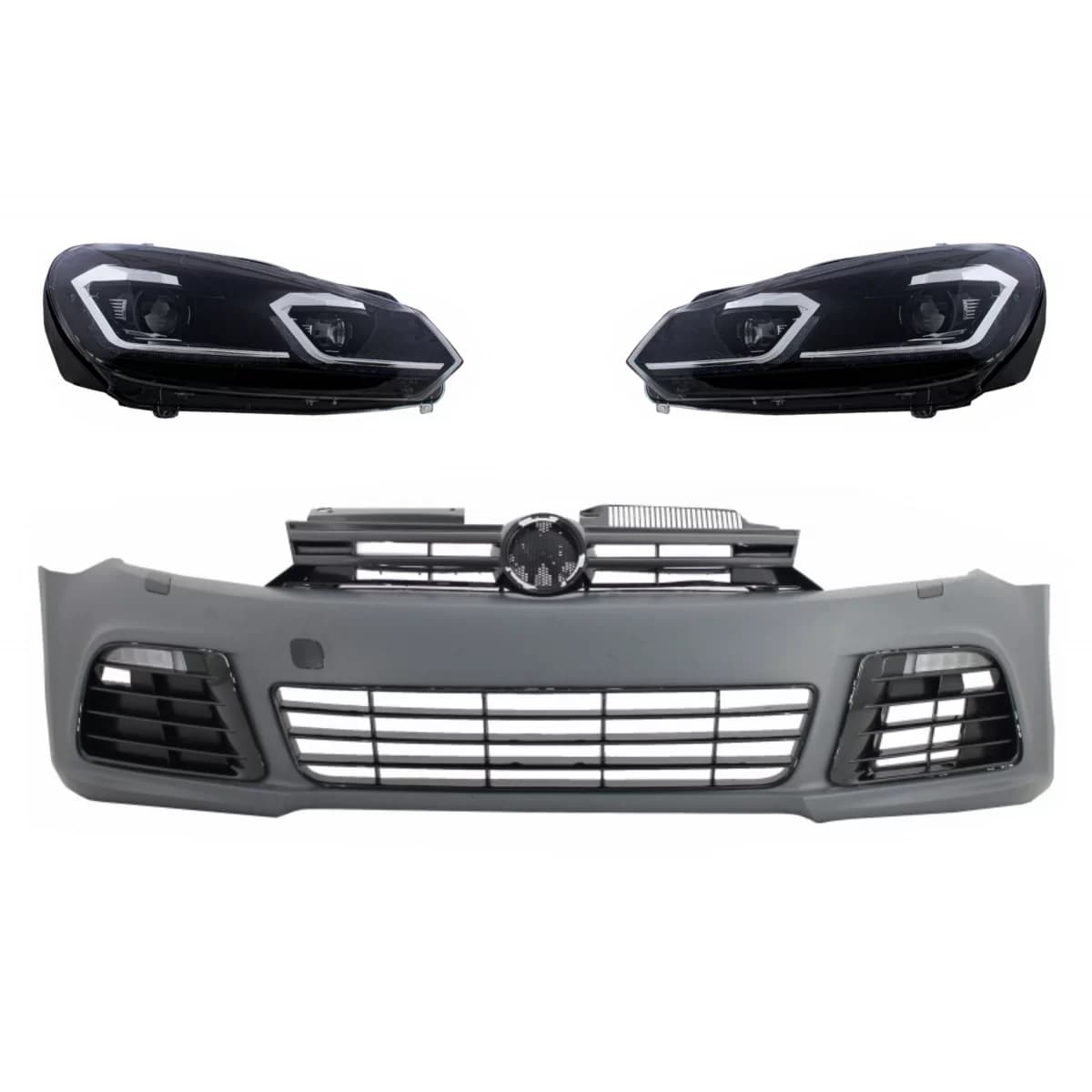 Front Bumper suitable for VW Golf 6 VI (2008-2013) with LED Headlights Flowing Dynamic Sequential Turning Lights R20 Look