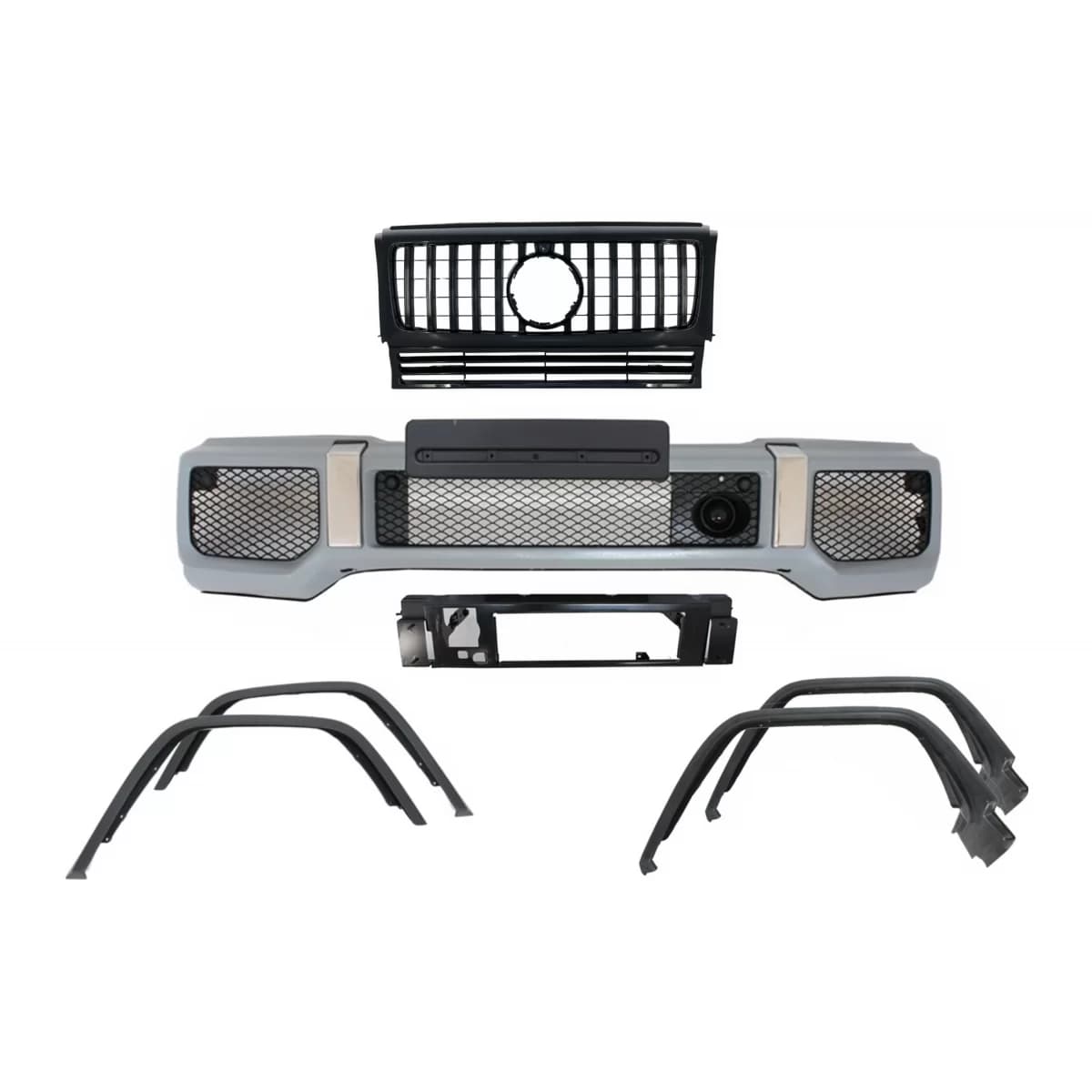 Front Bumper with Fender Flares Wheel Arches and Front Grille Black suitable for Mercedes G-Class W463 (1989-2018) G65 Design