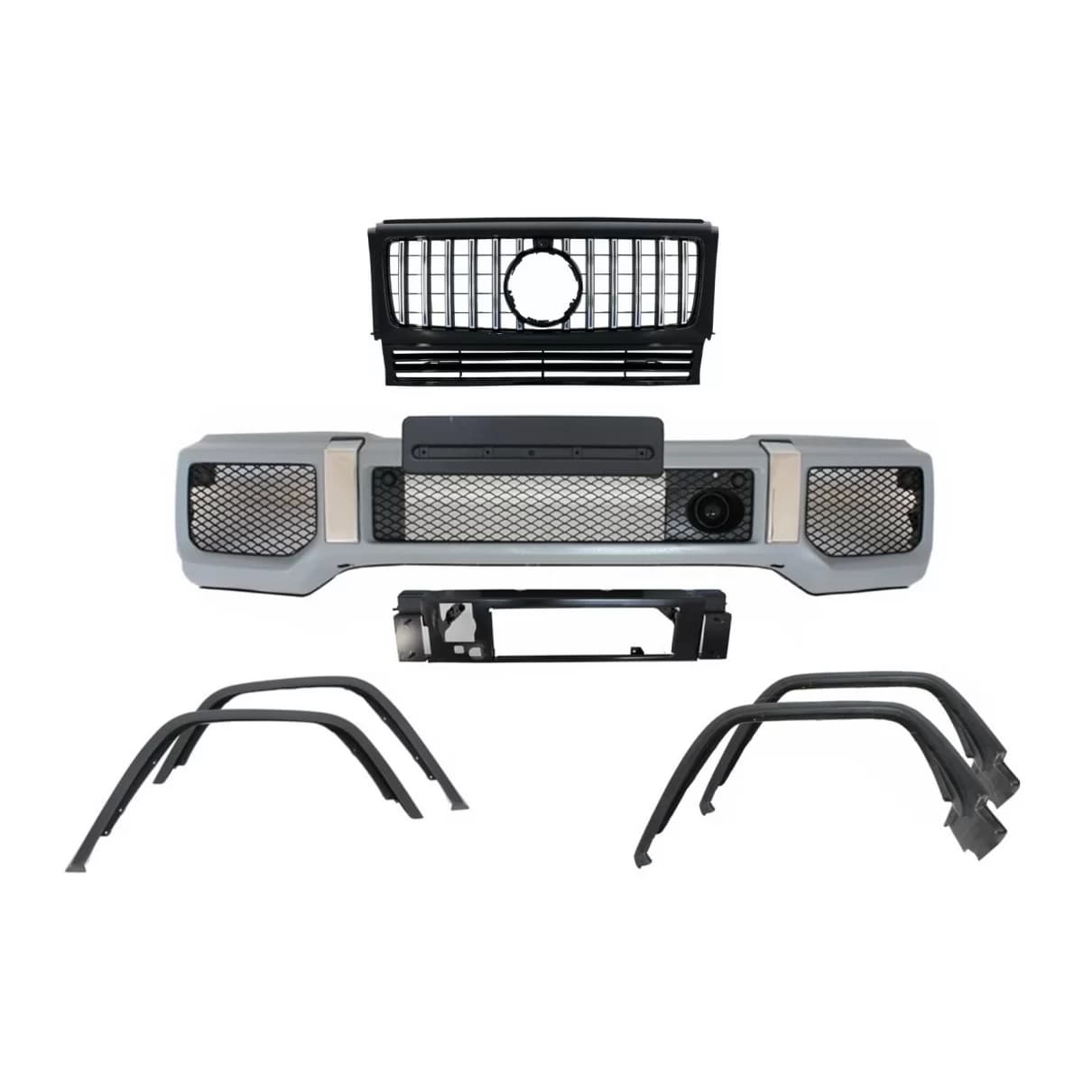 Front Bumper with Fender Flares Wheel Arches and Front Grille Black Chrome suitable for Mercedes G-Class W463 (1989-2018) G65 Design