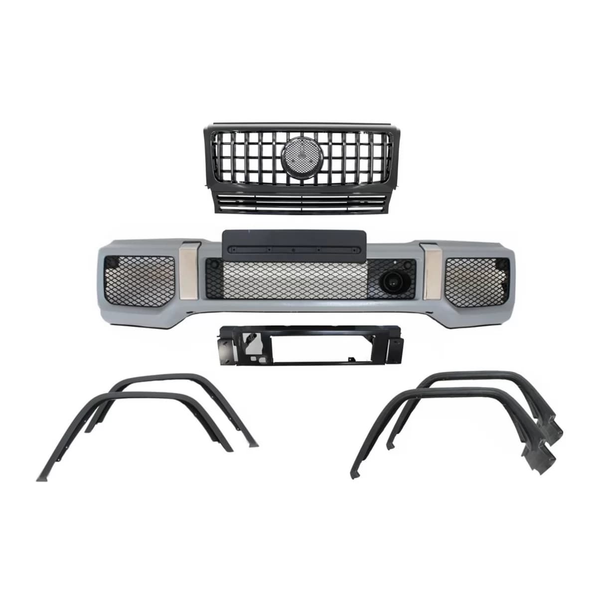 Front Bumper with Fender Flares Wheel Arches and Front Grille All Piano Black suitable for Mercedes G-Class W463 (1989-2018) G65 Design