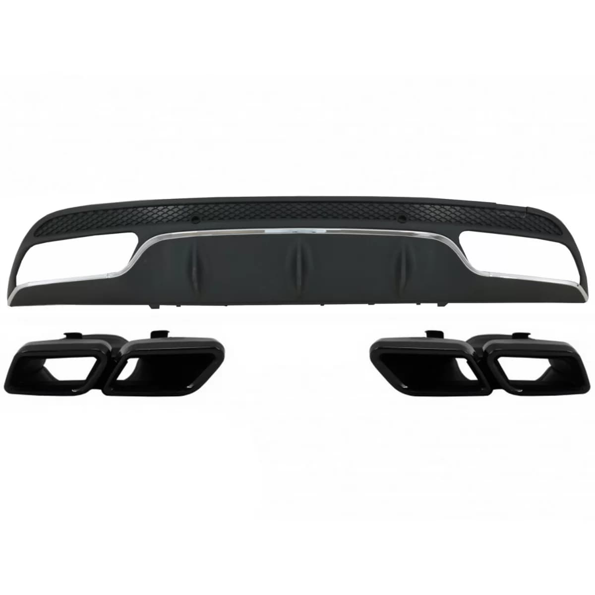 Rear Bumper Diffuser suitable for Mercedes C-Class W205 S205 (2014-2020) C63 Design with Black Exhaust Muffler Tips Only for Sport Package