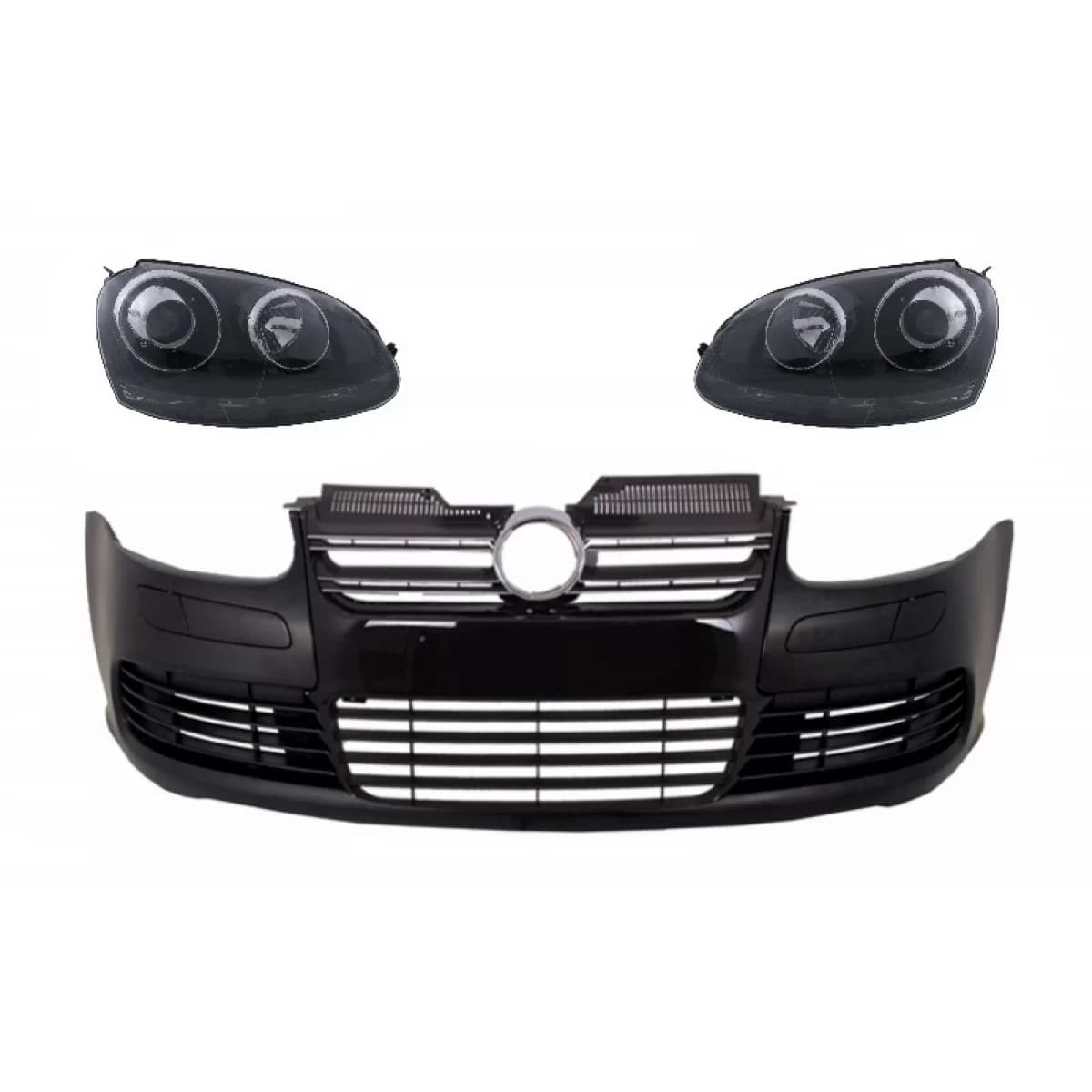 Front Bumper with Headlights suitable for VW Golf V 5 (2003-2007) Jetta (2005-2010) GTI R32 Look Black Edition