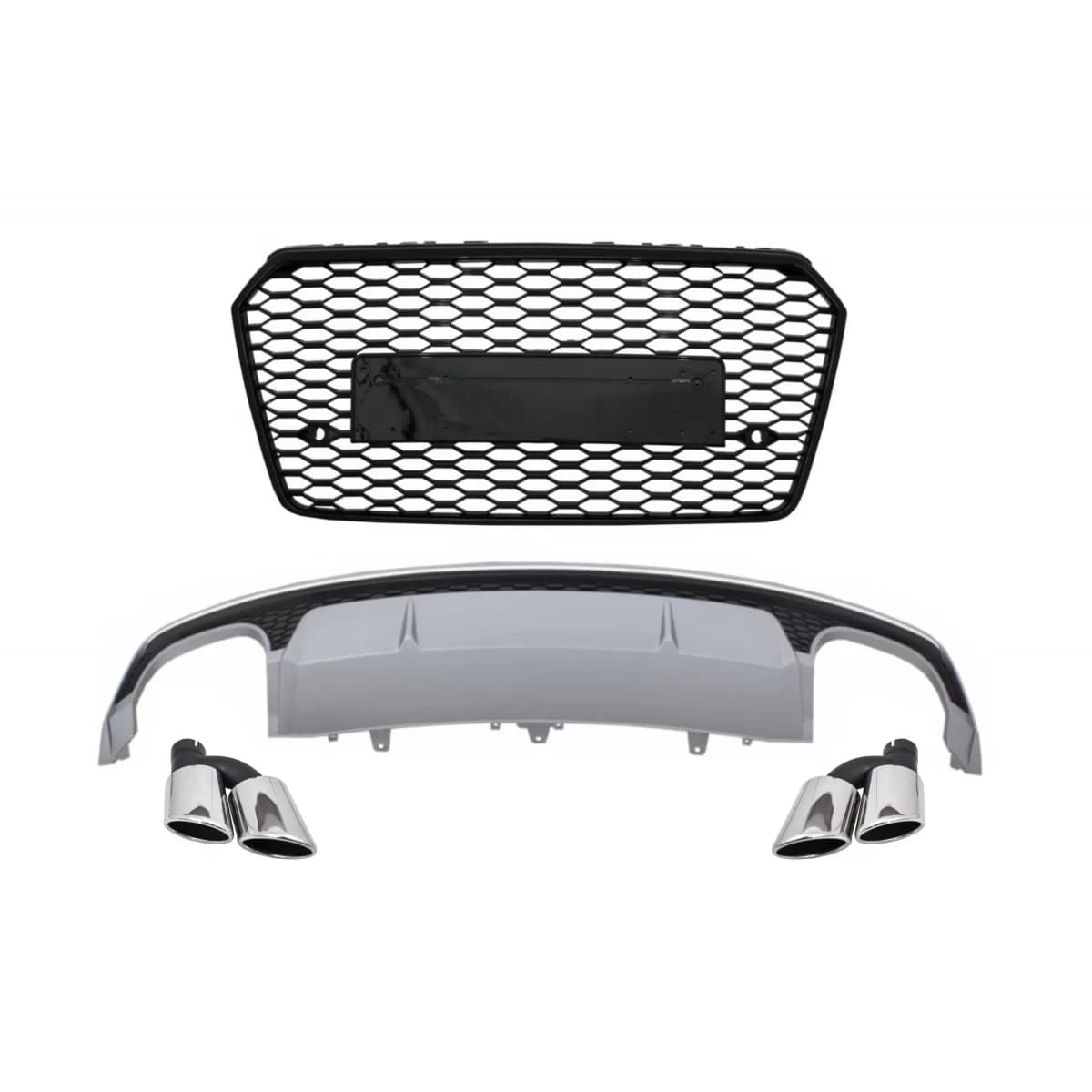 Bumper Valance Air Diffuser with Exhaust Muffler Tips and Front Grille suitable for Audi A7 4G Facelift (2015-2017) S7 Design