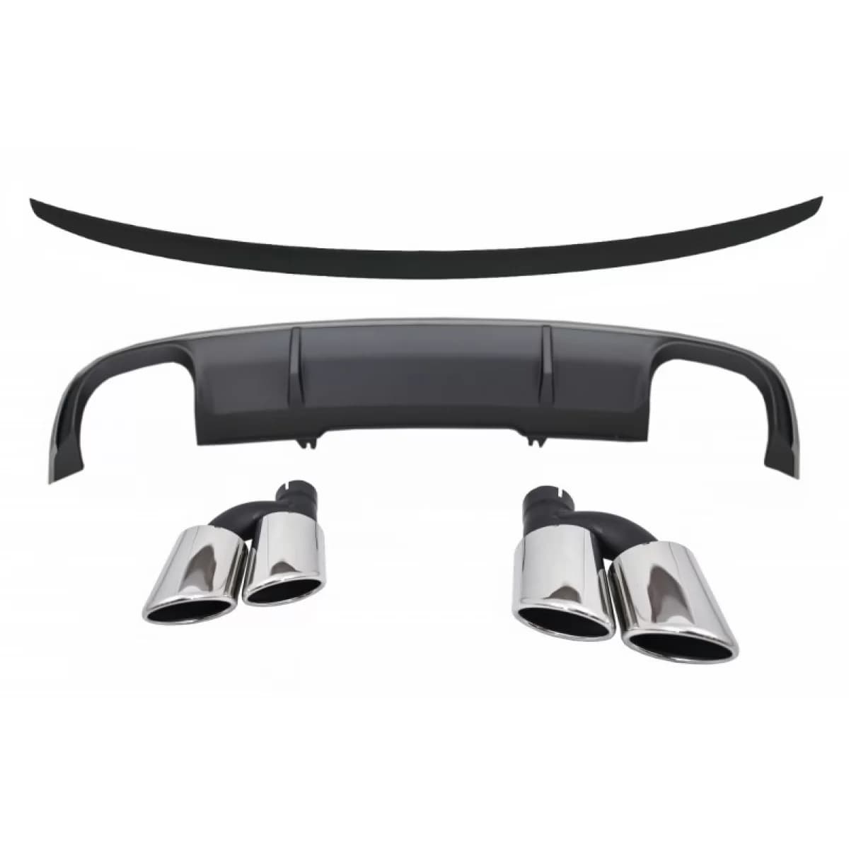 Rear Bumper Valance Diffuser suitable for Audi A4 B9 8W Sedan Avant (2016-2018) with Exhaust Muffler Tips Tail Pipes and Trunk Spoiler S4 Design