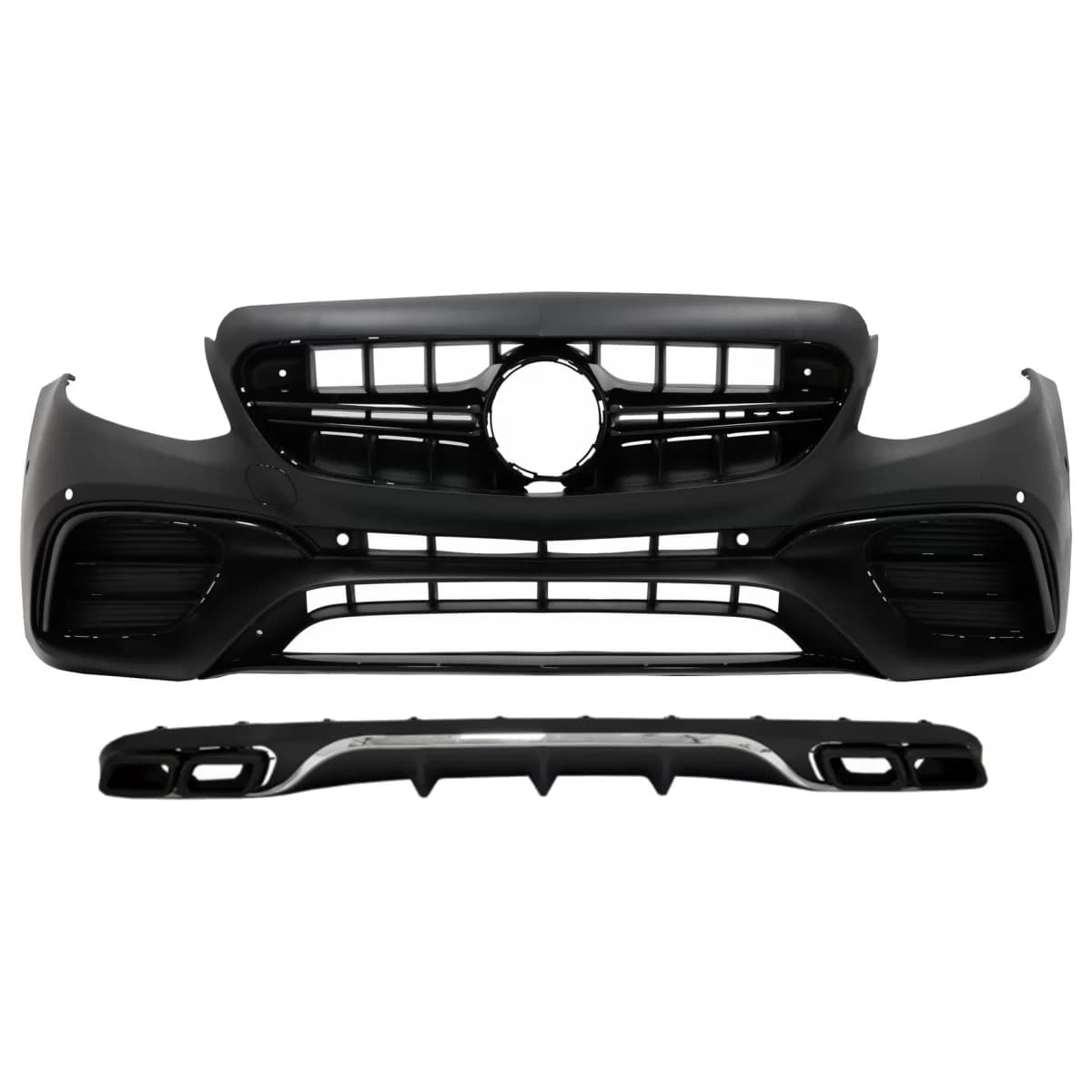 Front Bumper with Diffuser and Exhaust Muffler Tips Black suitable for Mercedes E-Class W213 S213 Standard (2016-2019) E63 Design