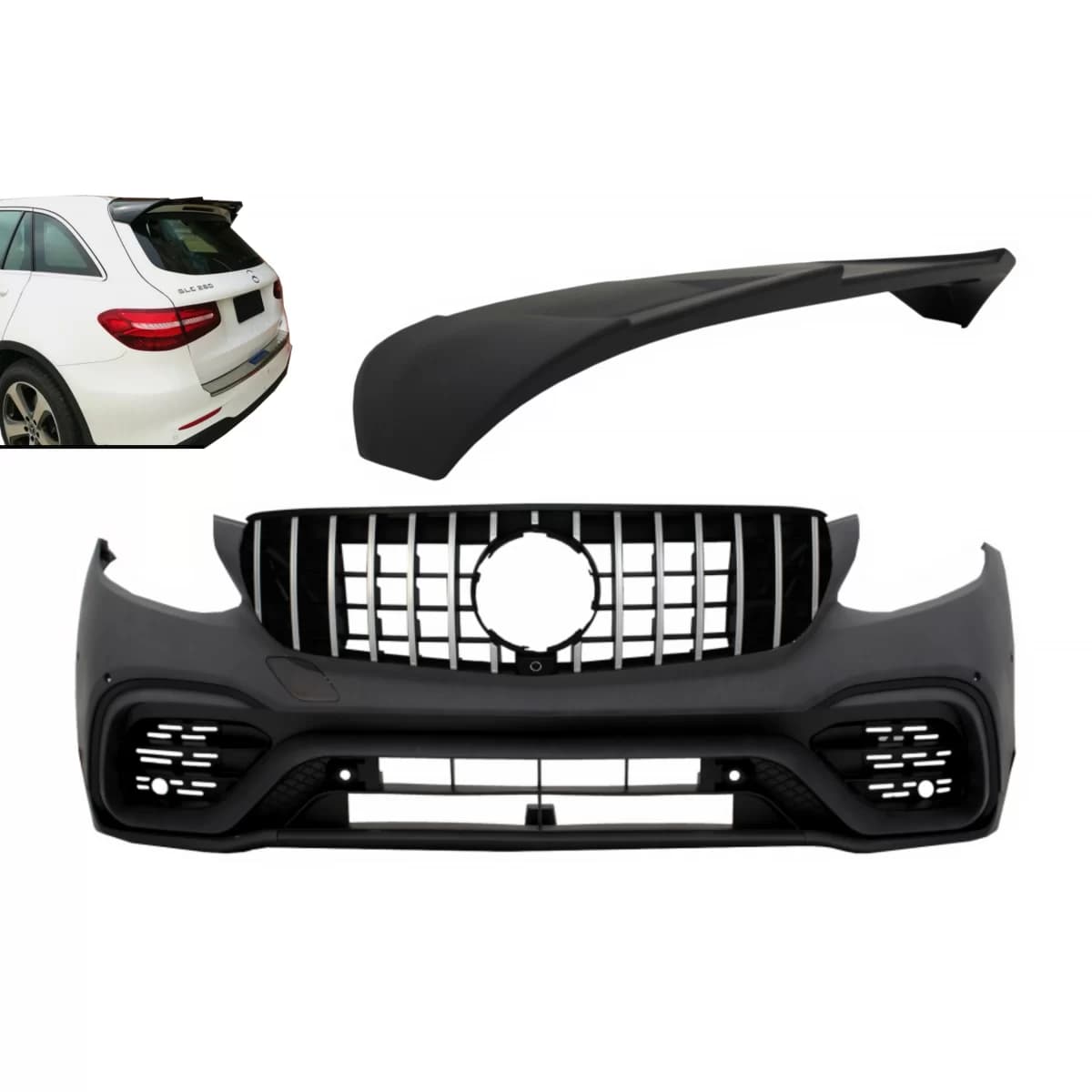 Front Bumper with Rear Roof Spoiler suitable for Mercedes GLC X253 SUV (2015-2019) GLC 63 Design