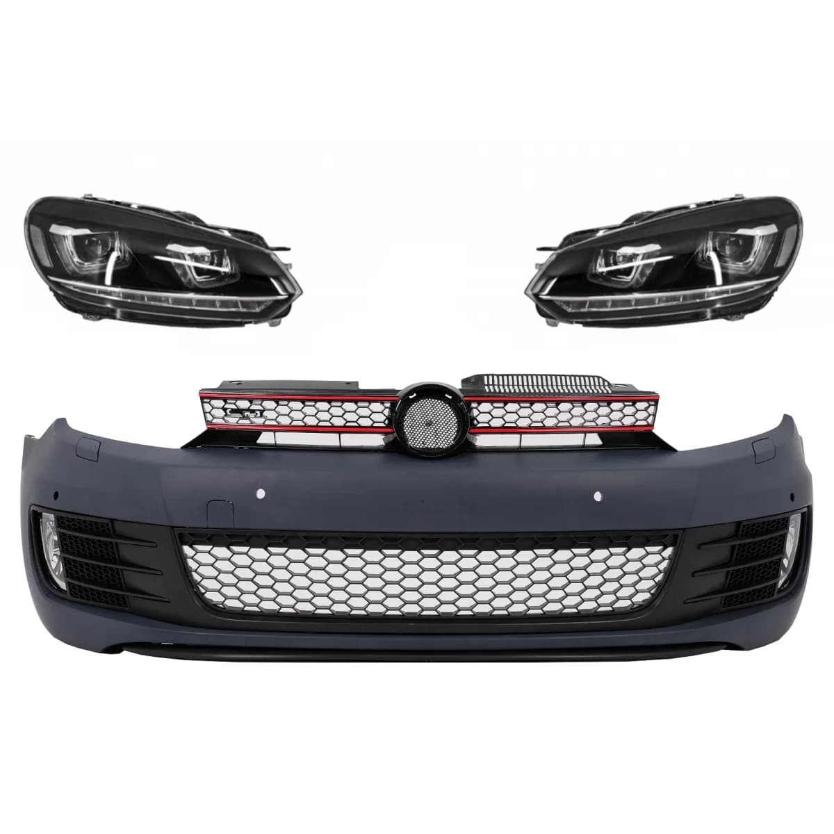 Front Bumper with Headlights LED DRL Flowing Turning Light Chrome suitable for VW Golf VI 6 (2008-2013) GTI U Design