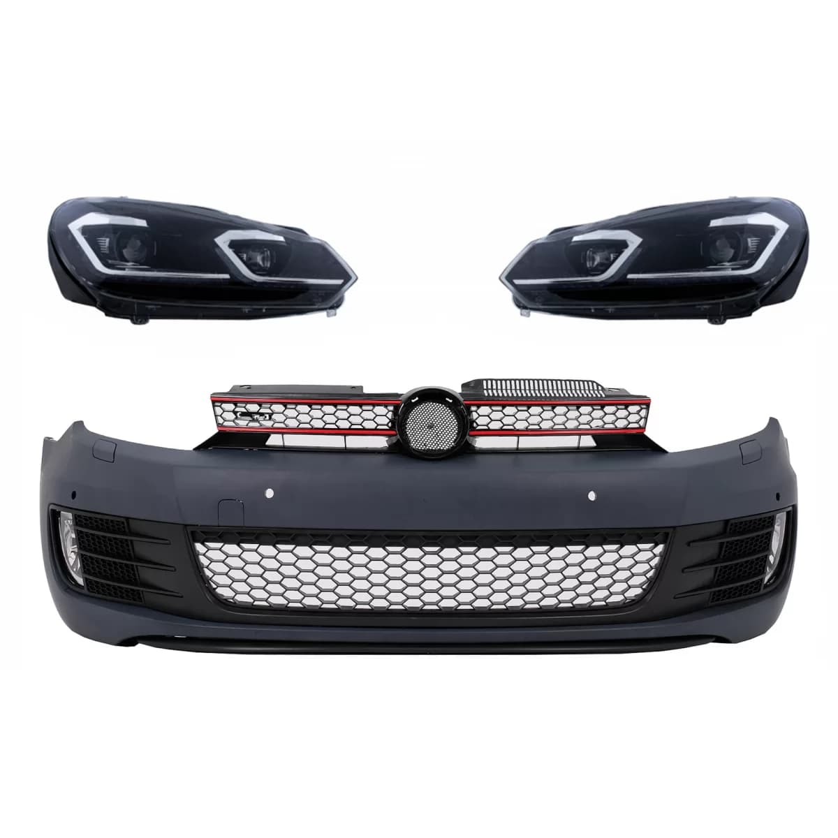 Front Bumper with Headlights LED Silver Flowing Dynamic Sequential Turning Lights suitable for VW Golf VI 6 (2008-2013) GTI G7.5 Design