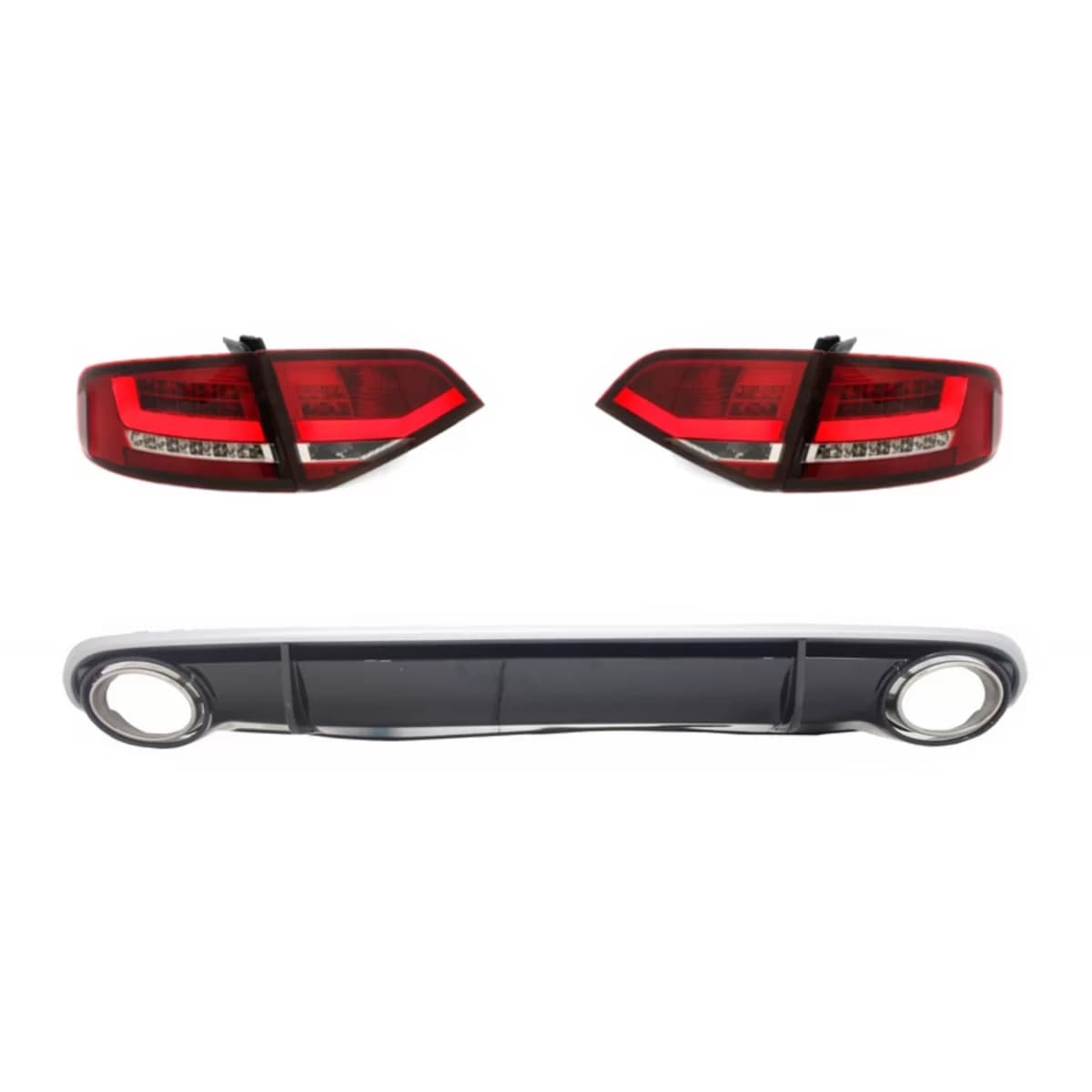 LED Taillights with Rear Diffuser and Exhaust Tips suitable for Audi A4 B8 8K Limousine (2007-2010) Red Clear RS4 Design